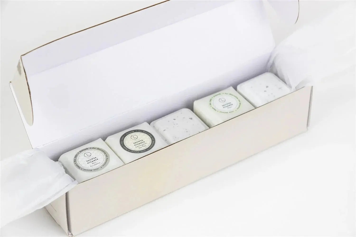 Cozy bath essentials: natural shower steamers in a gift box, perfect for farmhouse or cottage style homes