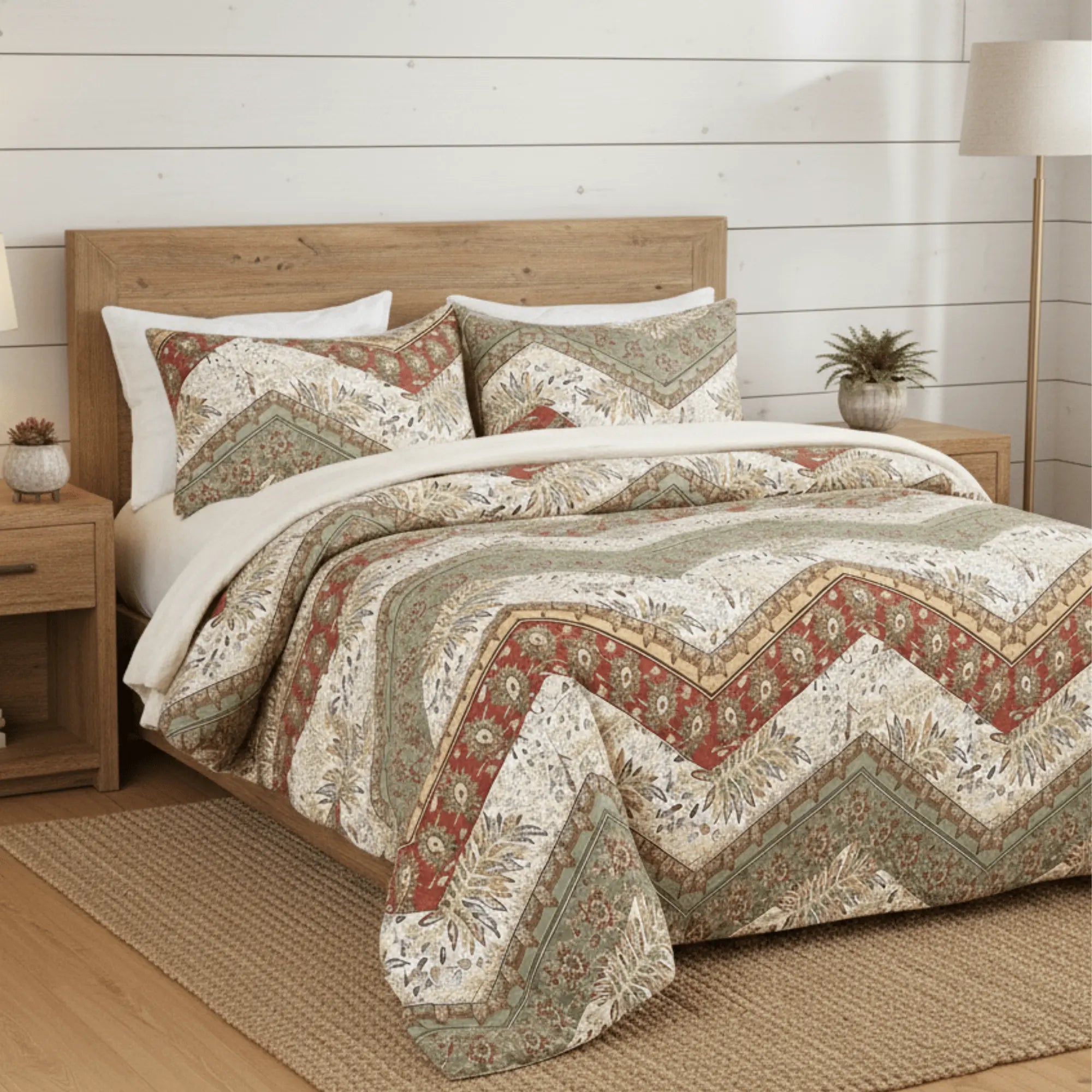 DaDa Bedding Cranberry Sage Floral Chevron Duvet Cover Set DaDalogy Bedding Collection DaDa Bedding Cranberry Sage Floral Chevron Duvet Cover Set DaDalogy Bedding Collection