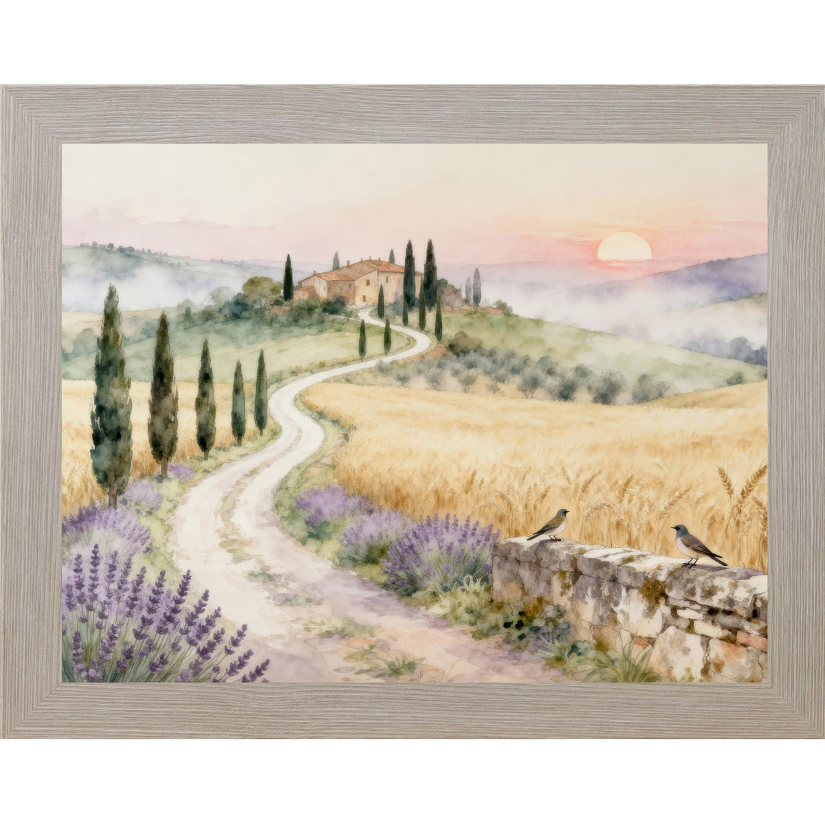 Tuscan Road to the Villa Wall Art – Italian Countryside Watercolor