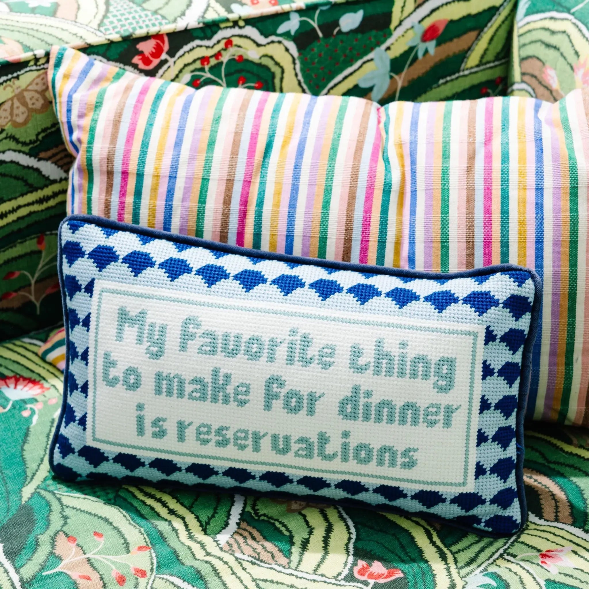 Reservations Needlepoint Pillow Furbish Studio