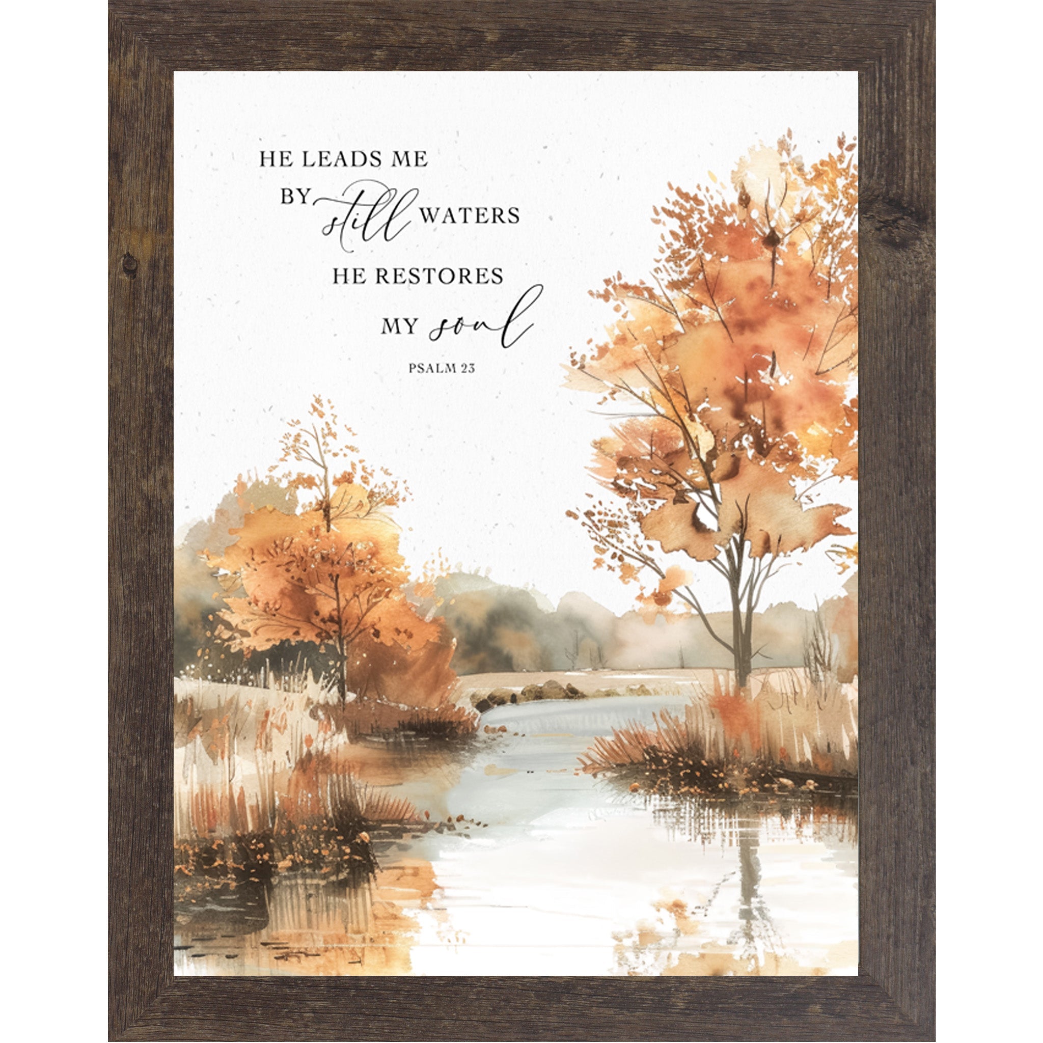 Framed artwork with autumn landscape and inspirational quote