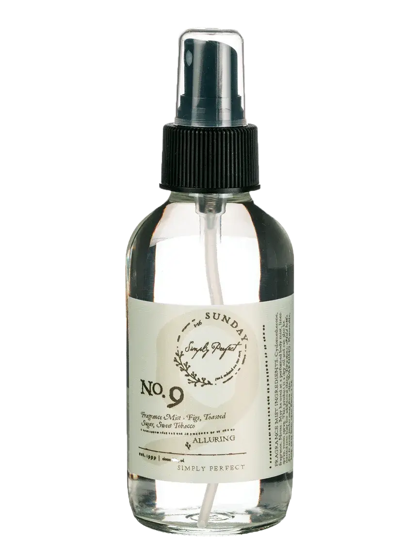 Simply Perfect No. 9 fragrance mist with fig, toasted sugar, sweet tobacco scent for cozy home ambiance