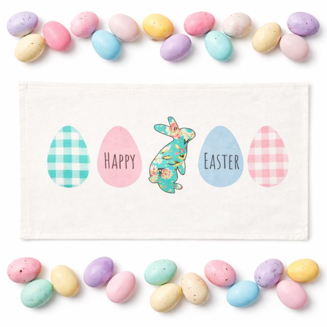 Happy Easter Pastel Eggs & Bunny Interchangeable Rectangle Pillow Panel