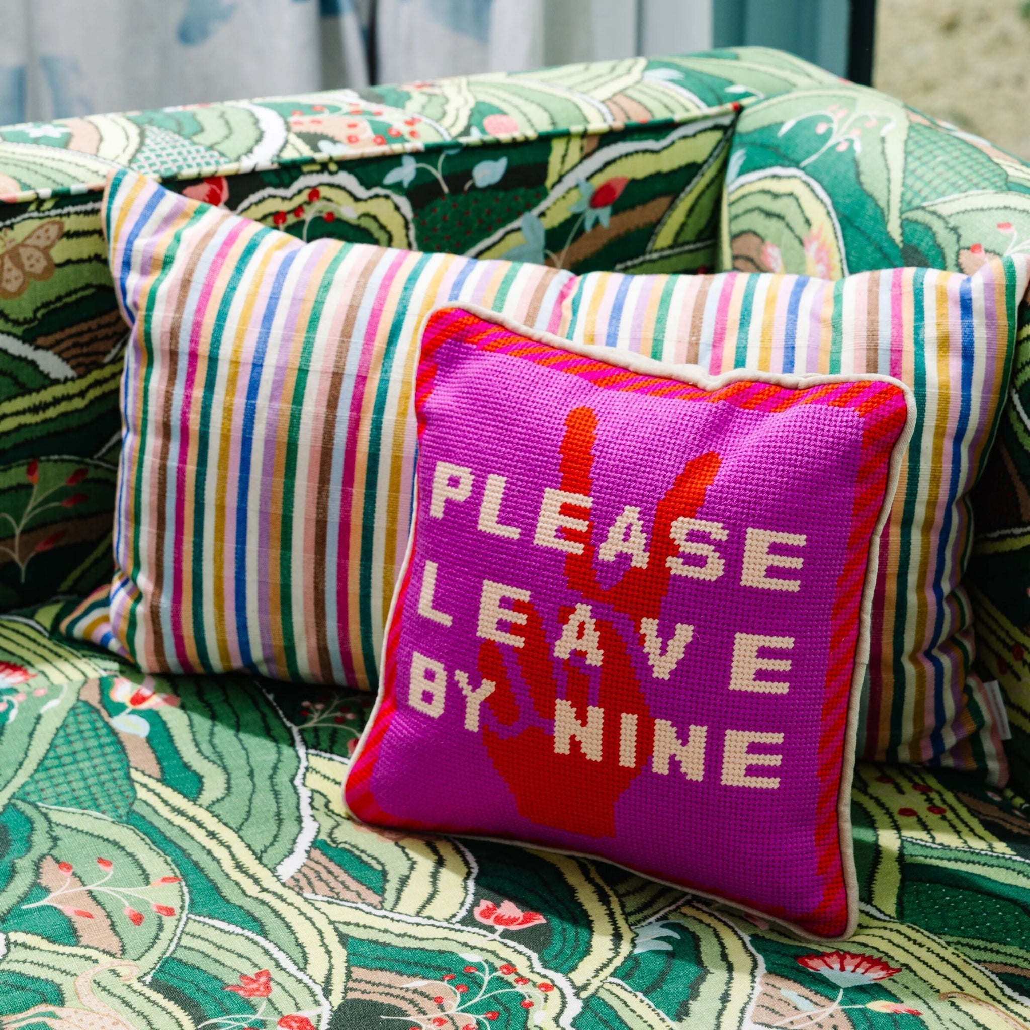 Leave by Nine Needlepoint Pillow Furbish Studio