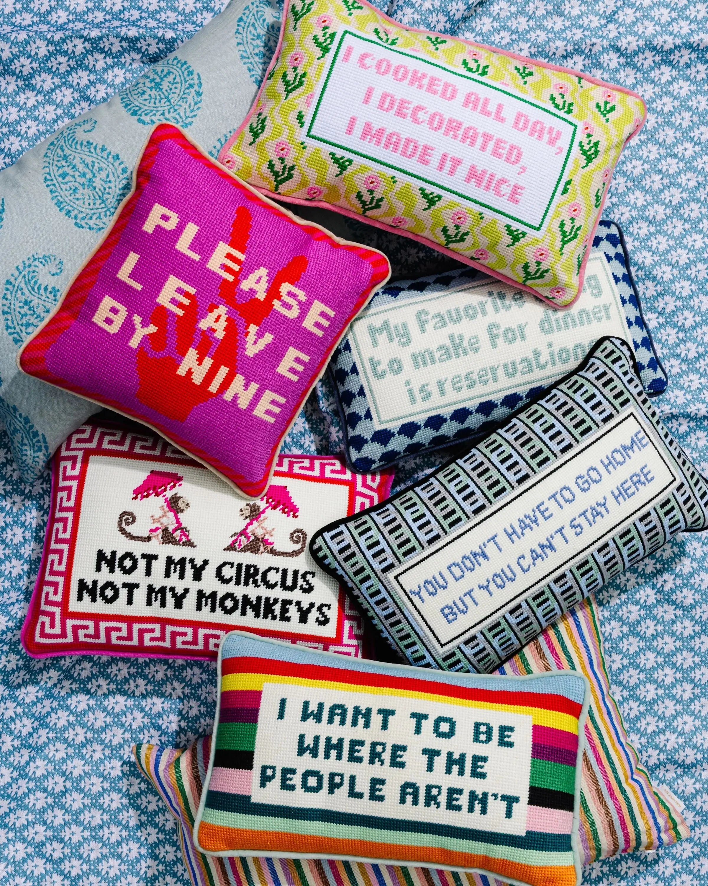Leave by Nine Needlepoint Pillow Furbish Studio