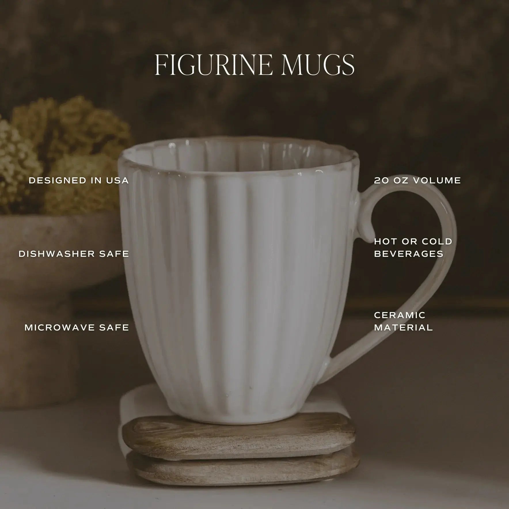 White ceramic figurine mug, 20 oz, farmhouse style, for hot or cold drinks, dishwasher and microwave safe