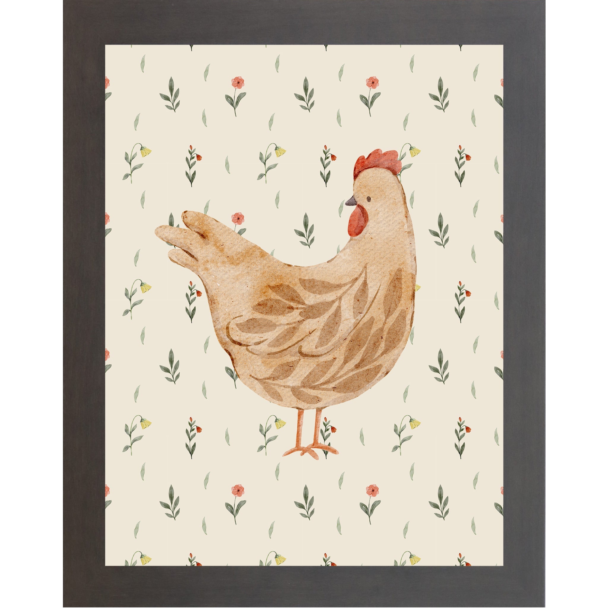 Botanical Farmhouse Hen Wall Art – Watercolor Chicken Kitchen Decor