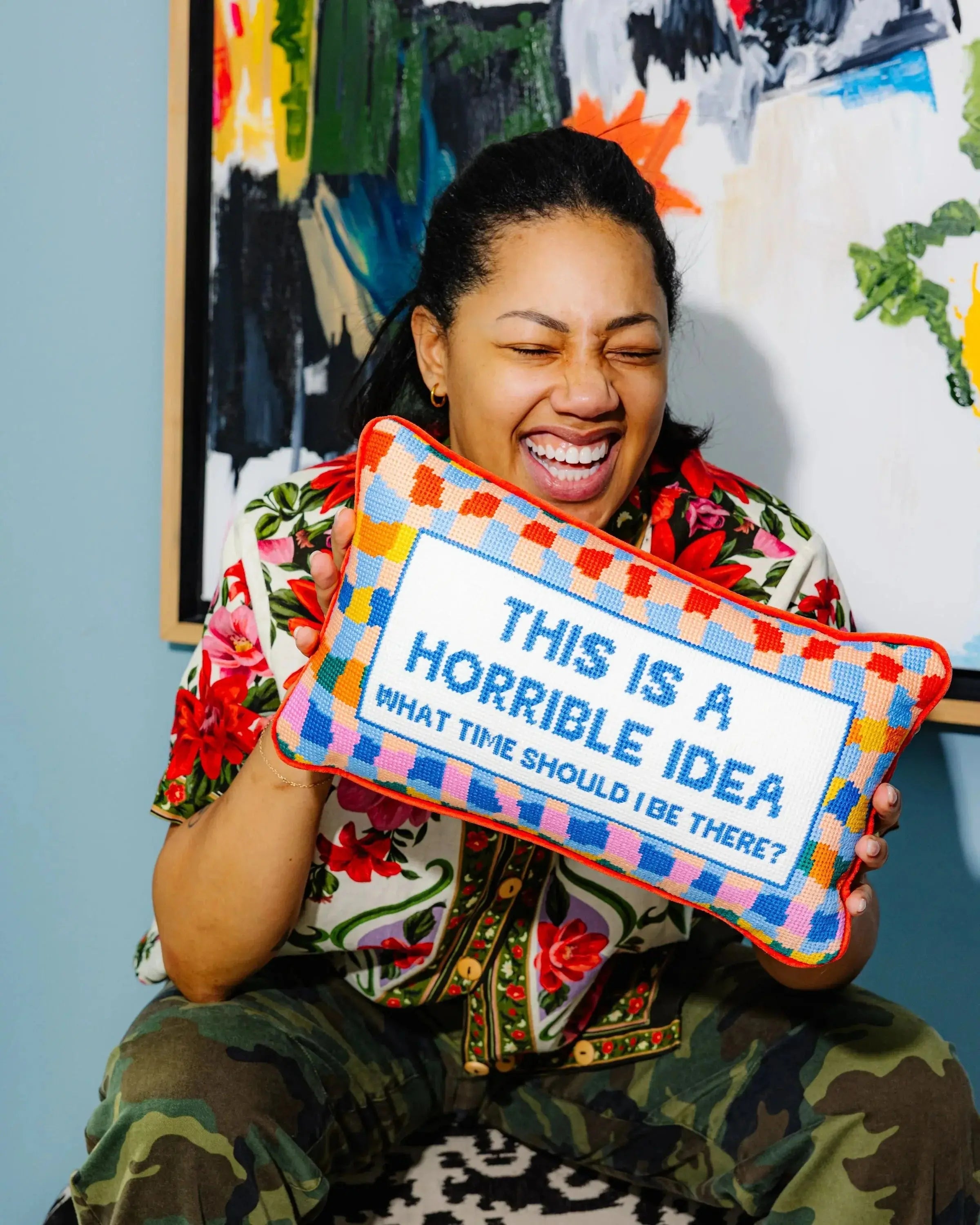 Horrible Idea Needlepoint Pillow Furbish Studio