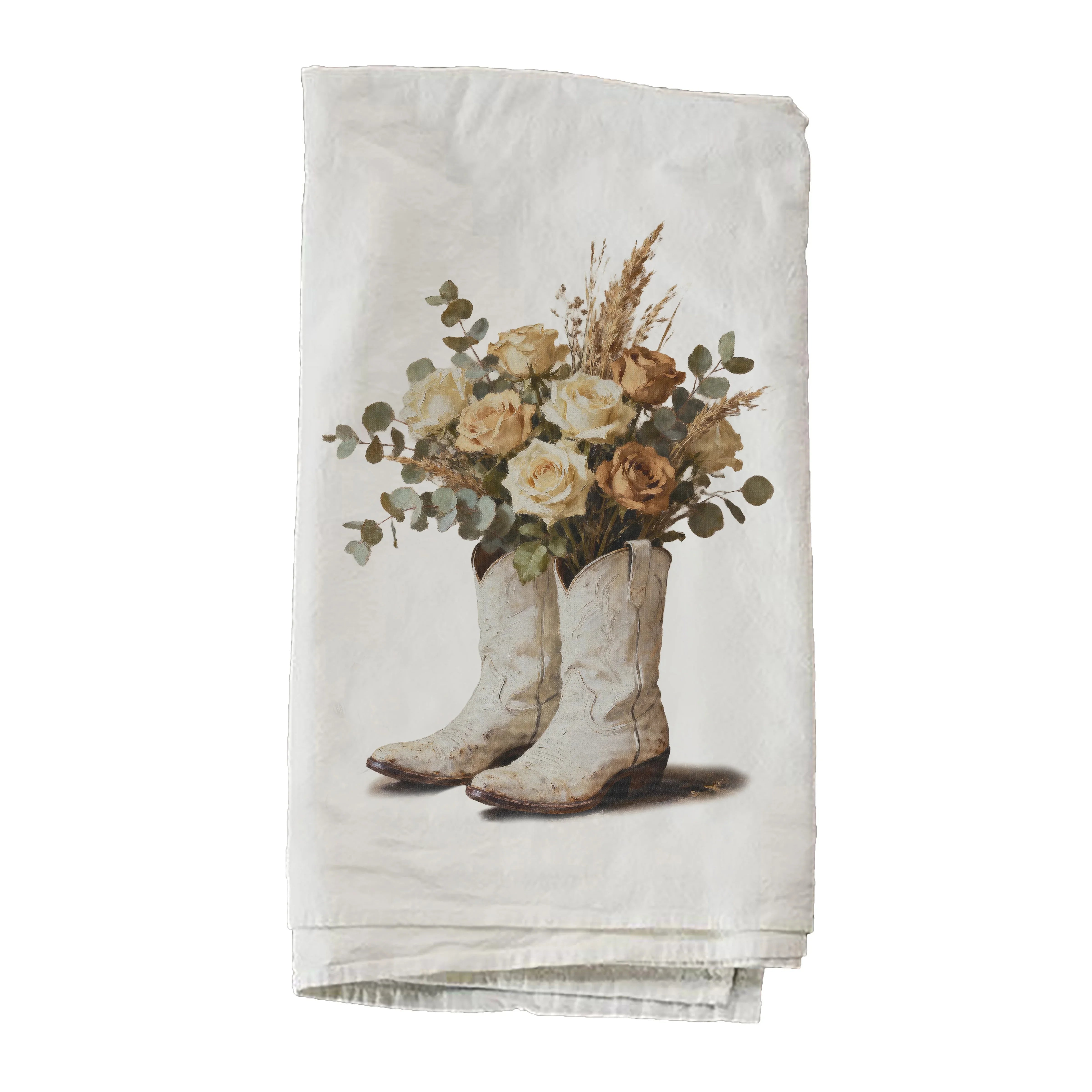 Wild White Roses In Boots Towel