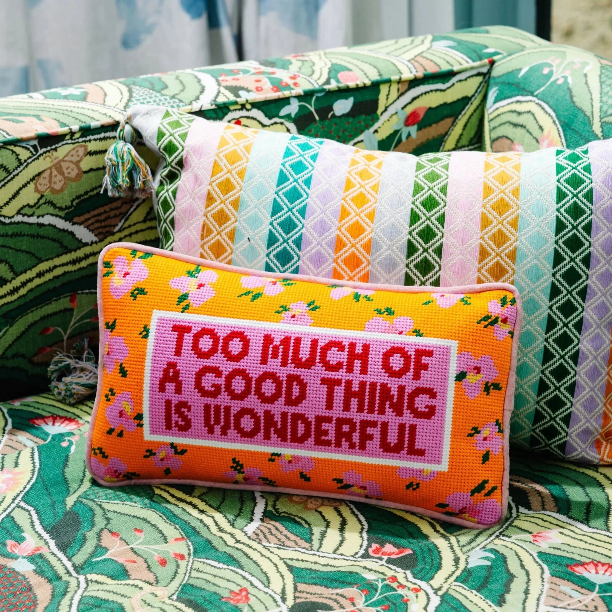 Too Much Needlepoint Pillow Furbish Studio