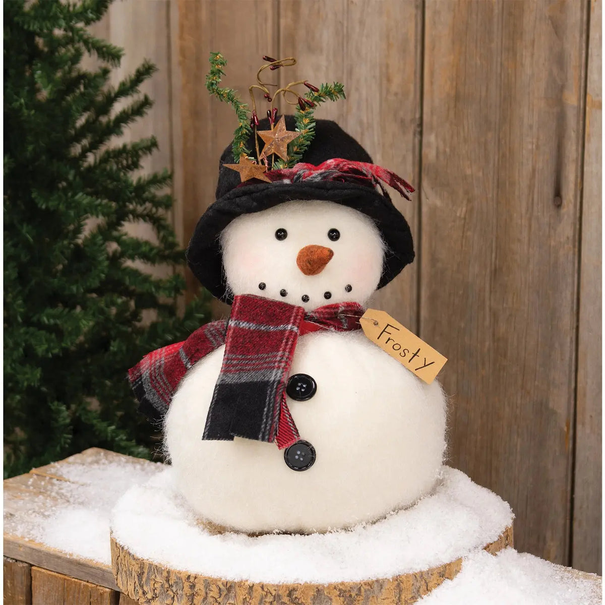 Chubby Frosty Snowman Doll with Winter Floral Top Hat – 12 Inch