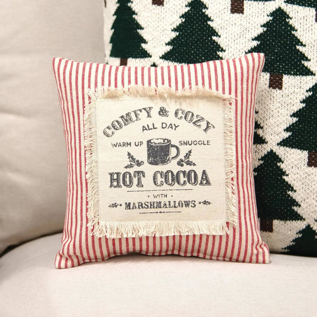 Comfy & Cozy All Day Red Ticking Stripe Pillow – 10" Square