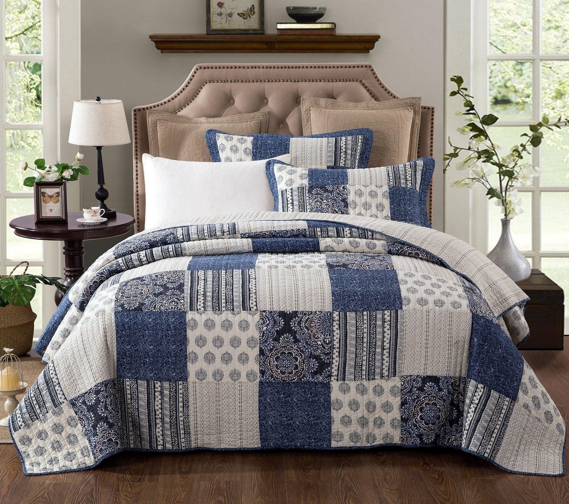 DaDa Bedding Denim Blue Patchwork Cotton Quilt Set DaDalogy Bedding Collection DaDa Bedding Denim Blue Patchwork Cotton Quilt Set DaDalogy Bedding Collection