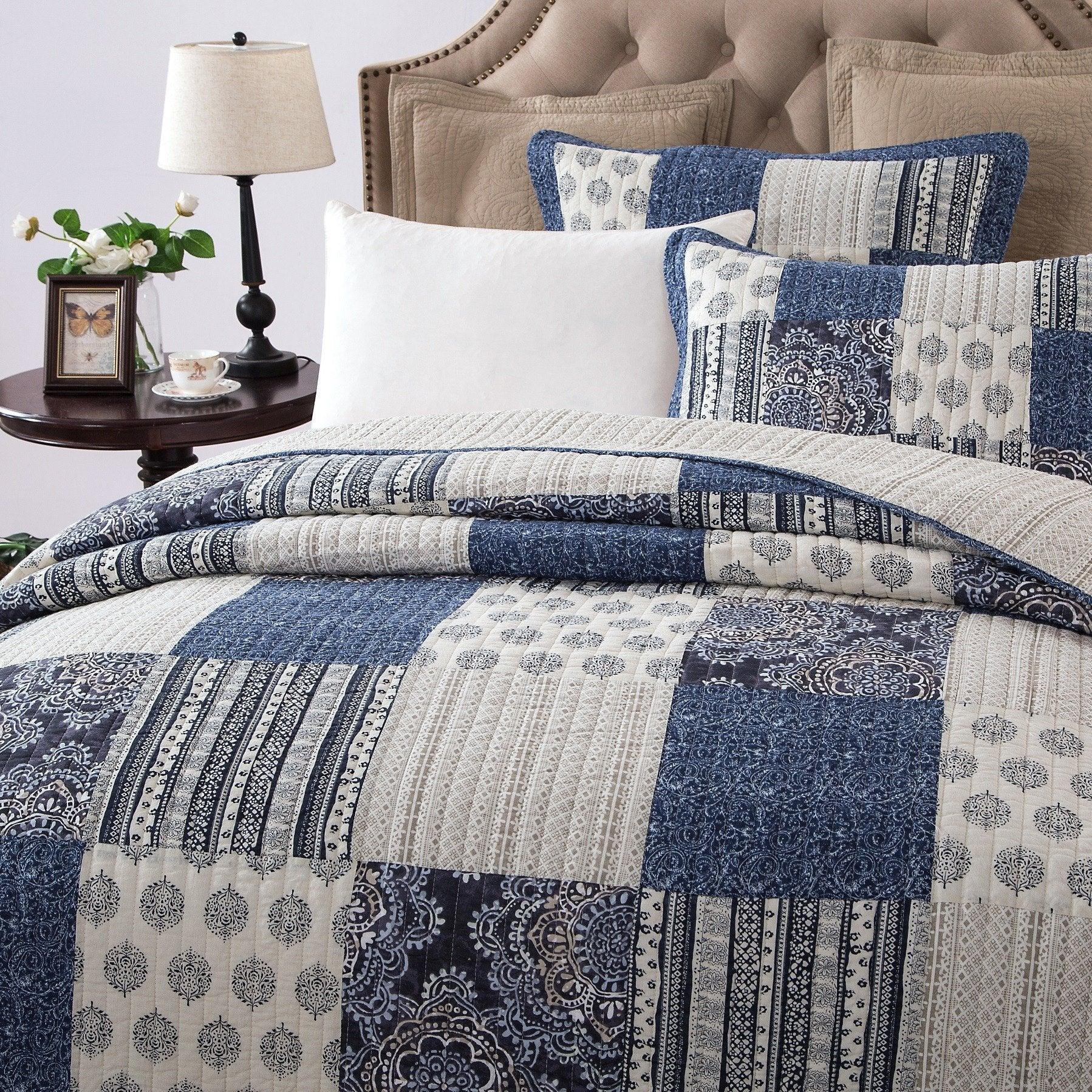DaDa Bedding Denim Blue Patchwork Cotton Quilt Set DaDalogy Bedding Collection DaDa Bedding Denim Blue Patchwork Cotton Quilt Set DaDalogy Bedding Collection