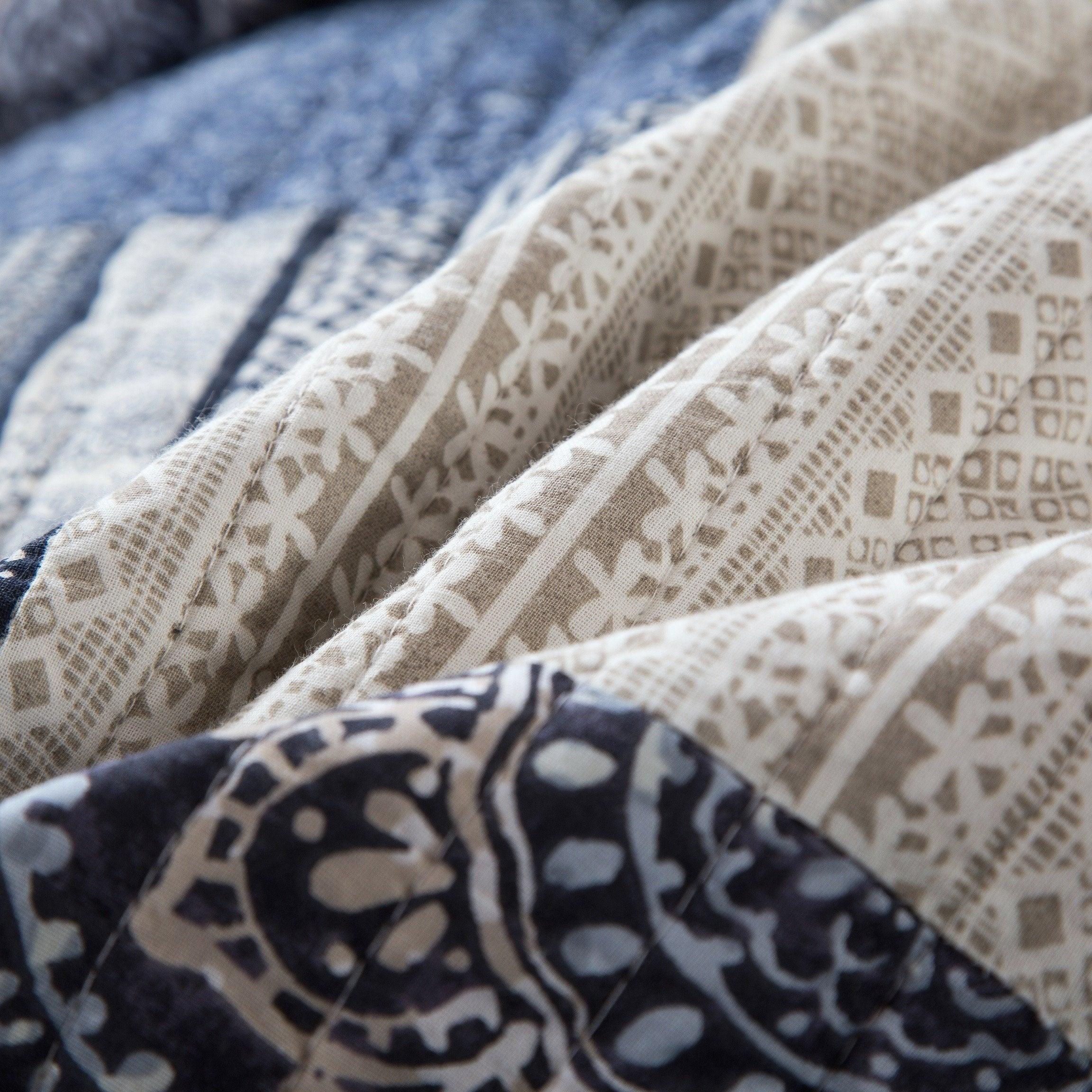 DaDa Bedding Bohemian Denim Blue Elegance Patchwork Cotton Bedspread Set (JHW-660) DaDalogy Bedding Collection