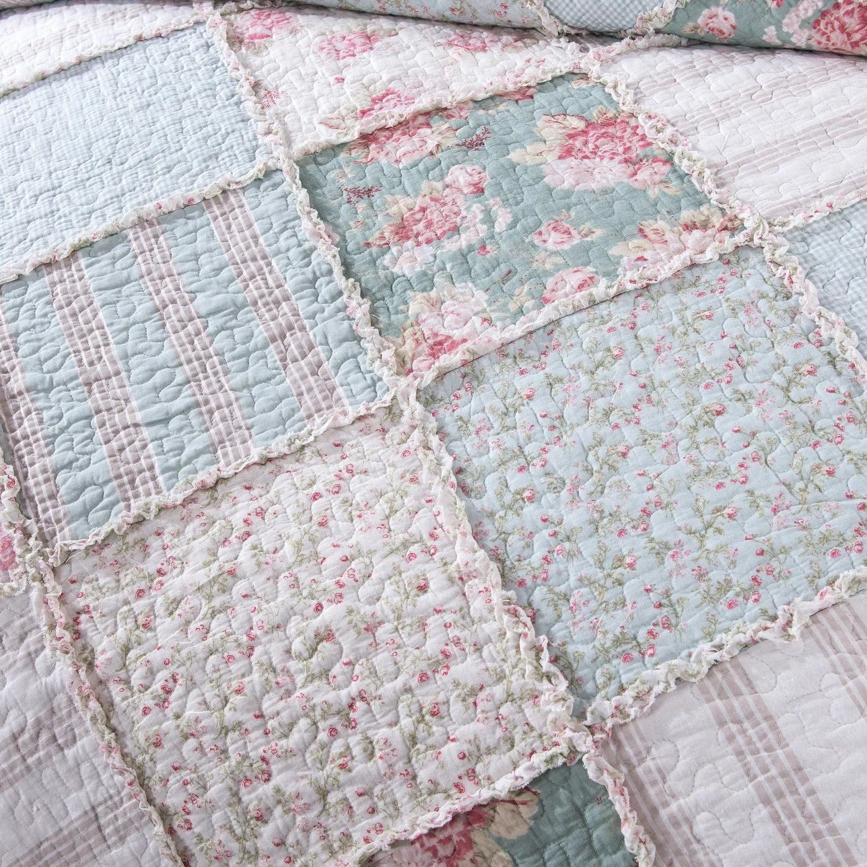 DaDa Bedding Hint of Mint Pastel Cotton Patchwork Quilt Set DaDalogy Bedding Collection DaDa Bedding Hint of Mint Pastel Cotton Patchwork Quilt Set DaDalogy Bedding Collection