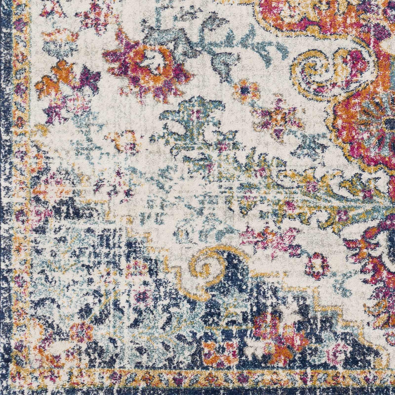 Vintage floral area rug with distressed pattern, perfect for cozy farmhouse or cottage style decor