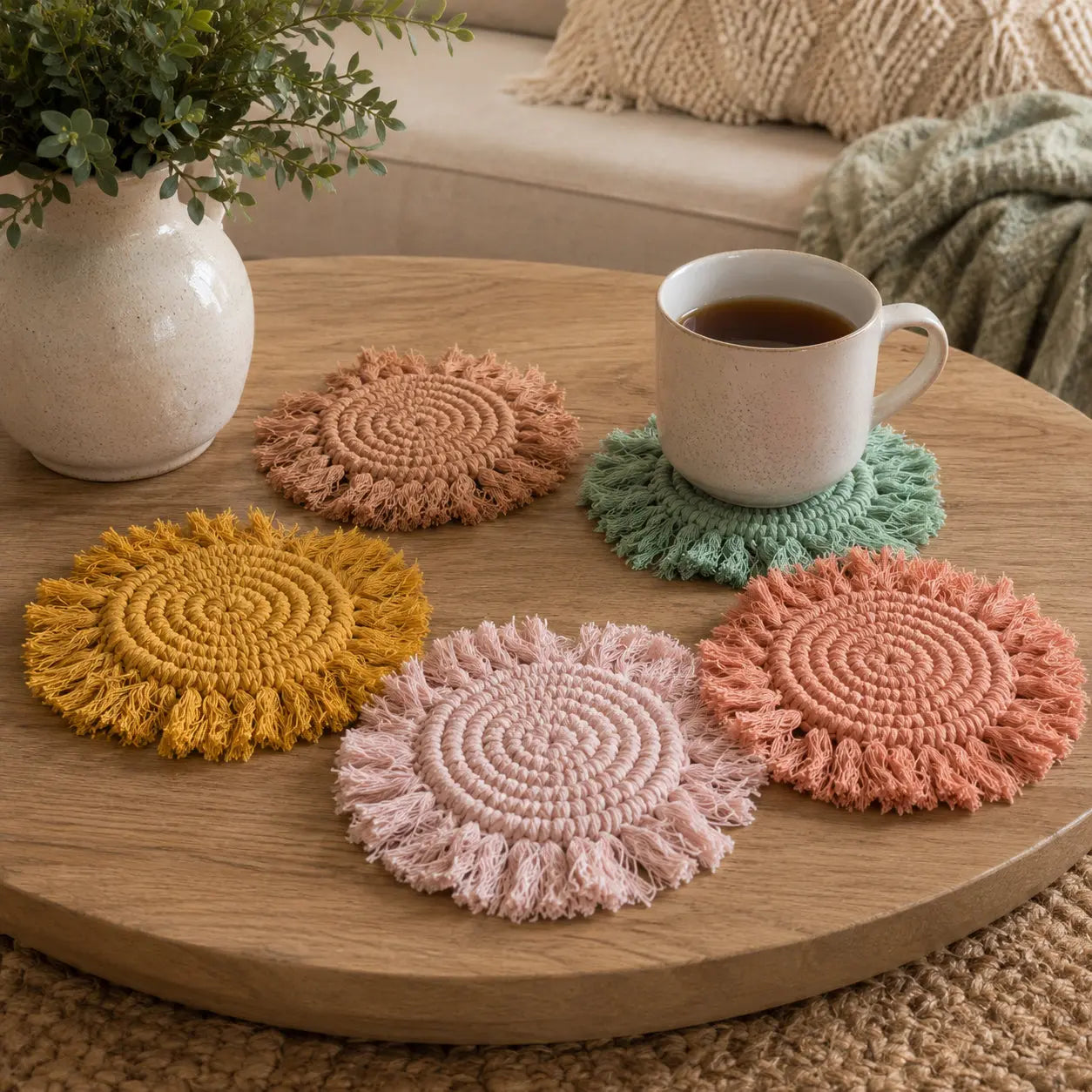Pastel Braided Tassel Coasters Gia Roma