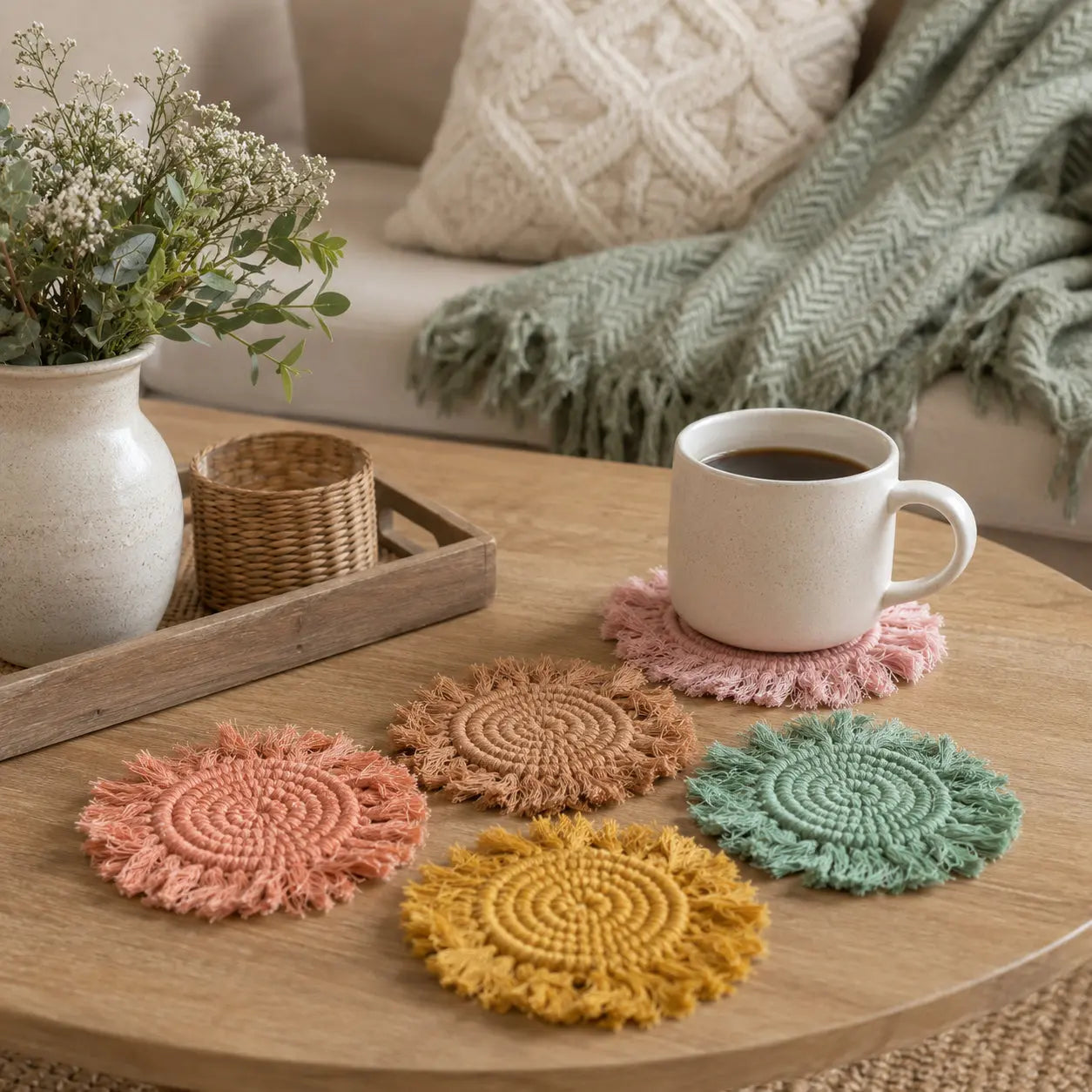Pastel Braided Tassel Coasters Gia Roma
