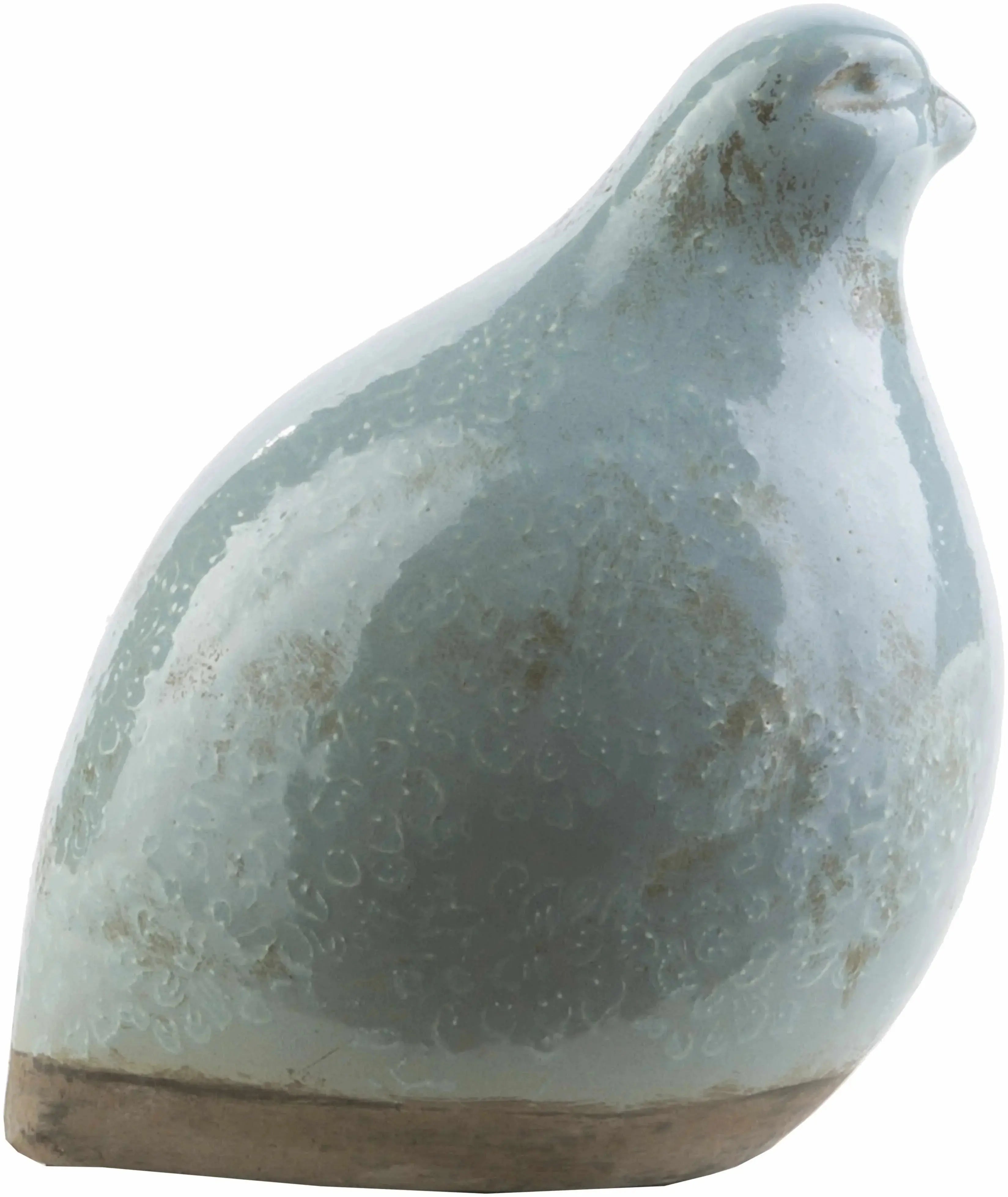 Blue ceramic bird figurine with textured glaze, farmhouse cottage decor accent piece