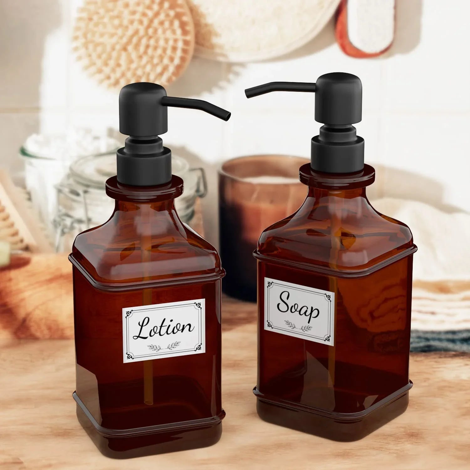Antique Glass Soap Dispenser Set – Black (Set of 2) - KJ Cozy Designs