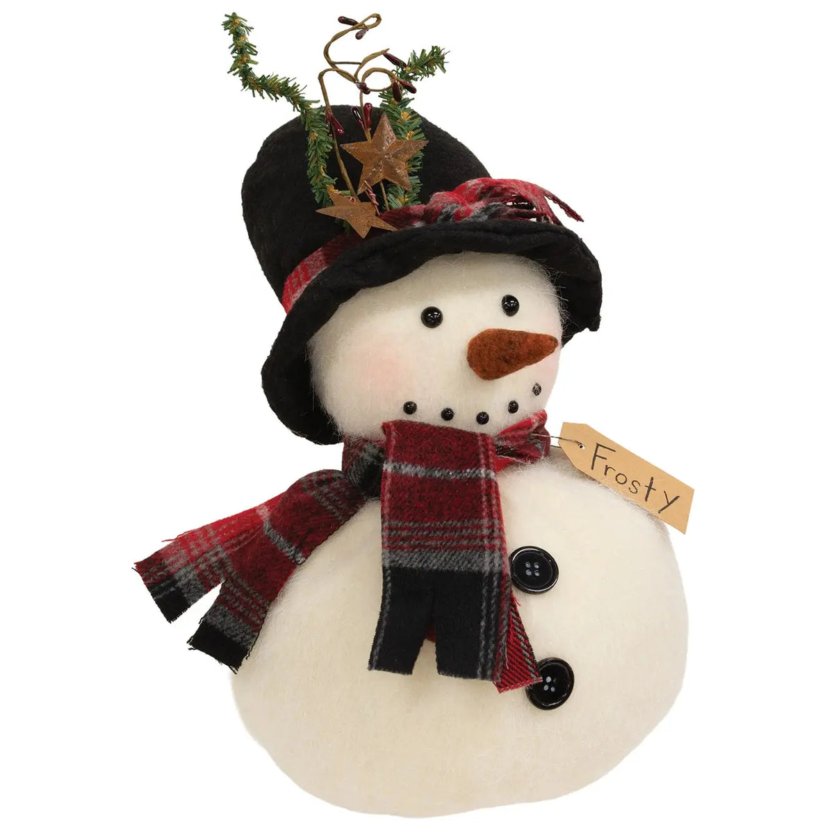 Chubby Frosty Snowman Doll with Winter Floral Top Hat – 12 Inch