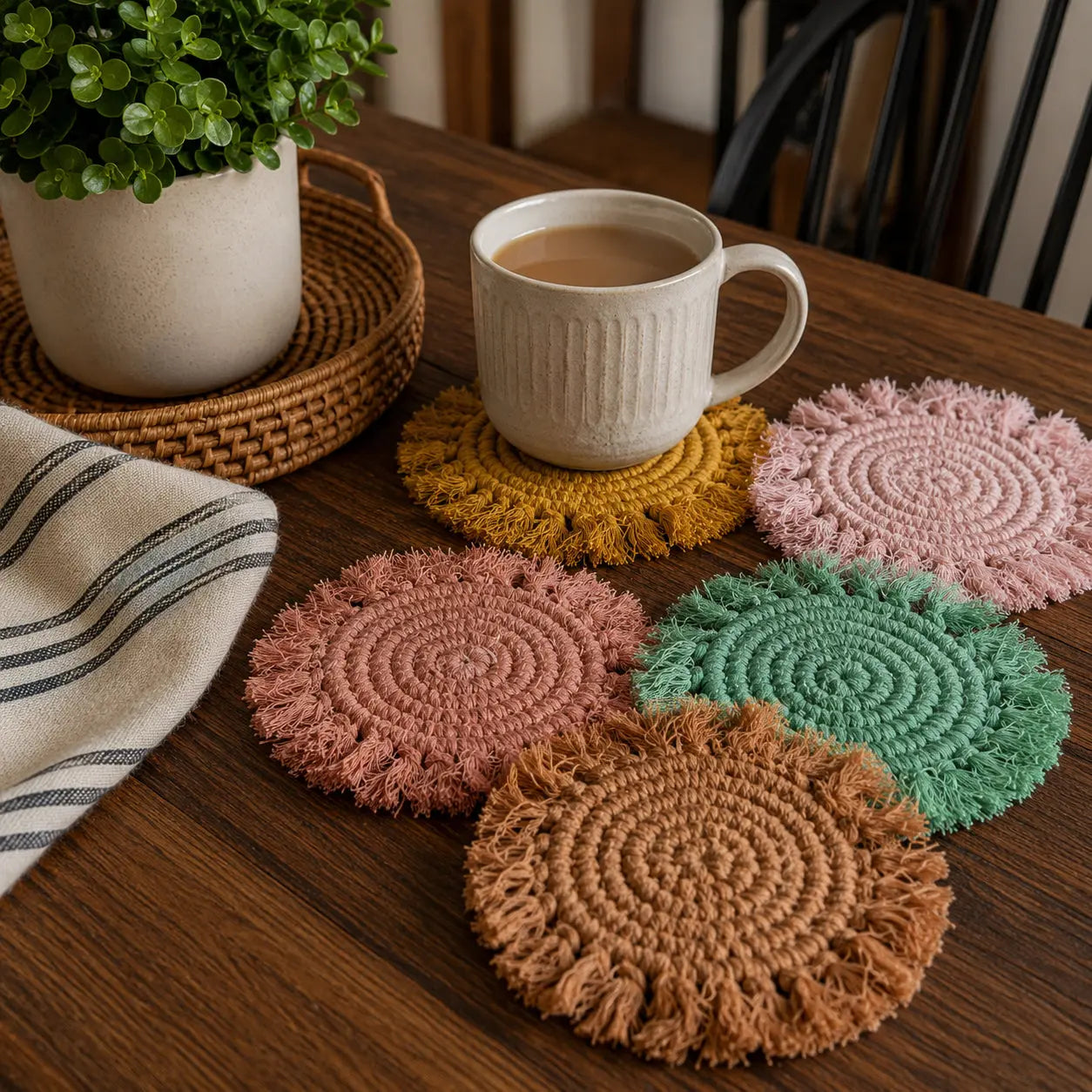 Pastel Braided Tassel Coasters Gia Roma