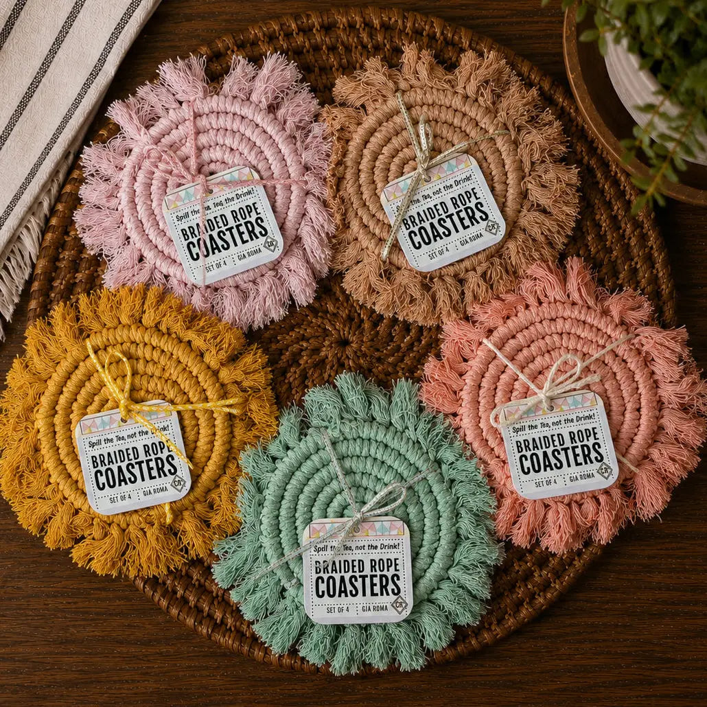 Pastel Braided Tassel Coasters Gia Roma