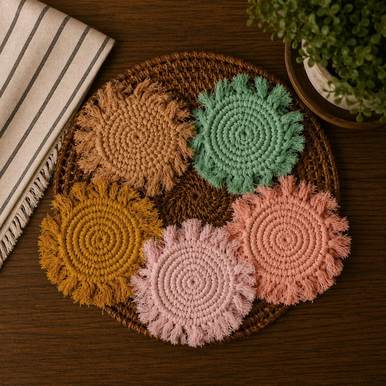 Pastel Braided Tassel Coasters Gia Roma