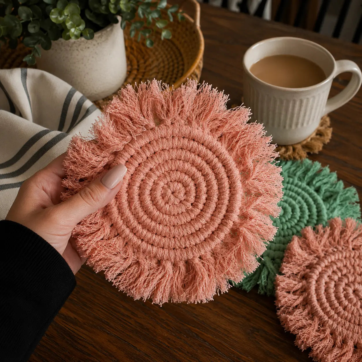 Pastel Braided Tassel Coasters Gia Roma