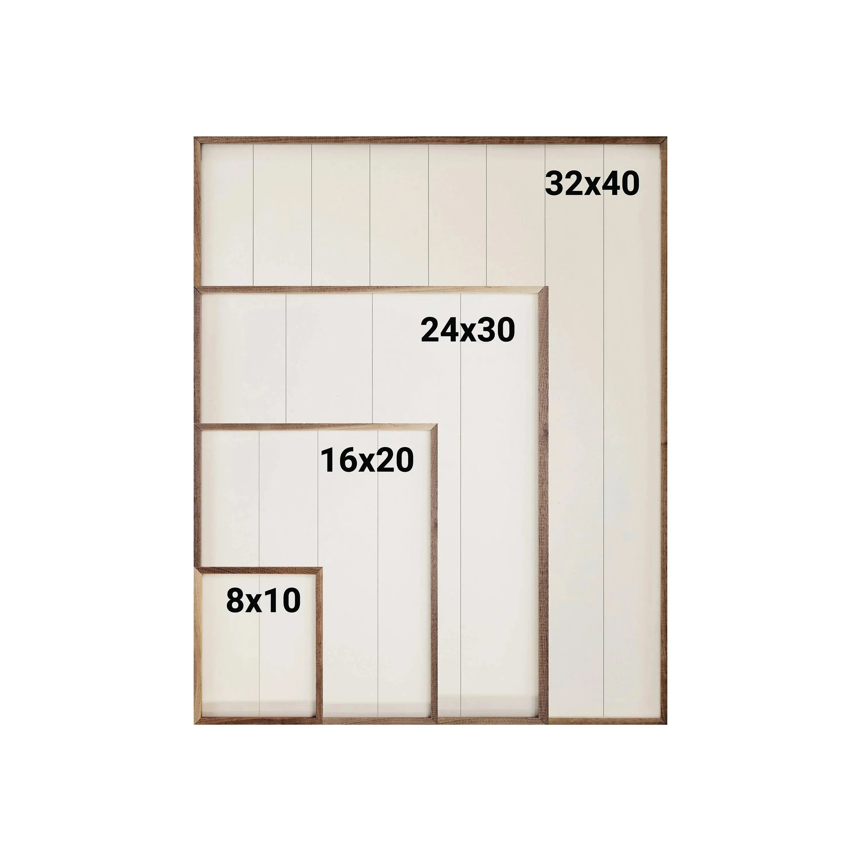 Wooden picture frames in 8x10, 16x20, 24x30, and 32x40 sizes for farmhouse wall decor