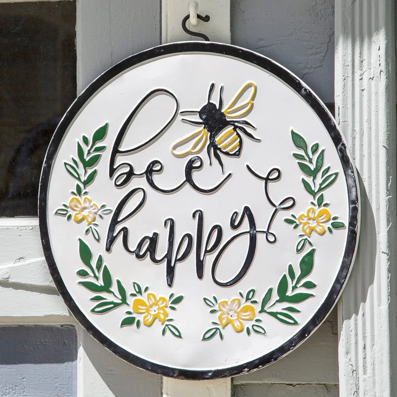 Bee Happy Distressed Enamel Sign