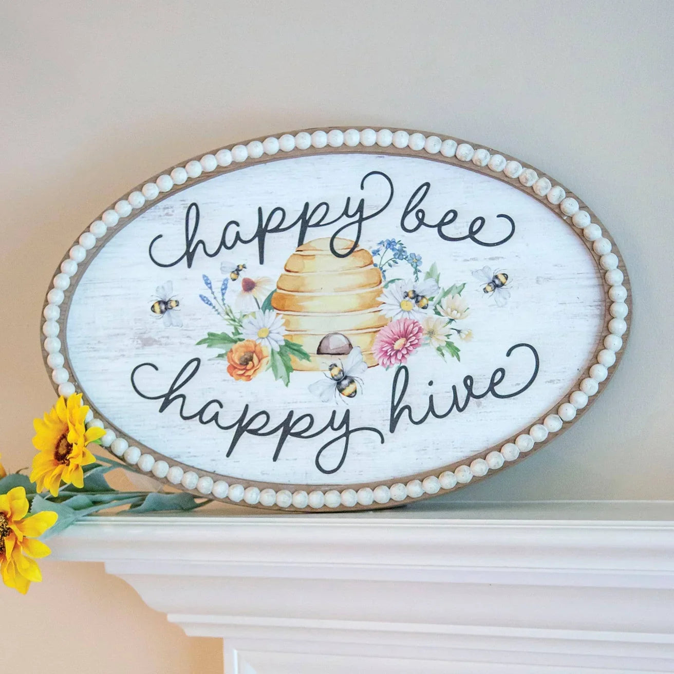 Happy Bee Happy Hive Beaded Sign