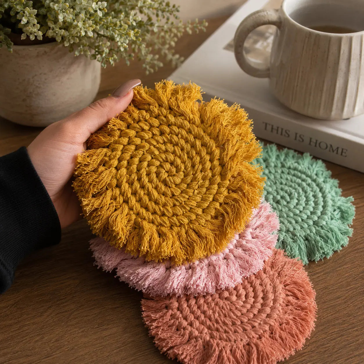 Pastel Braided Tassel Coasters Gia Roma