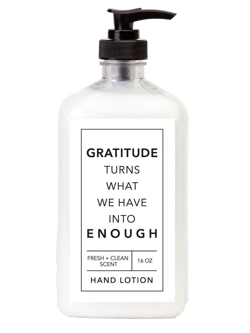Gratitude hand lotion with fresh clean scent, 16 oz, farmhouse-style bath essential for cozy home decor