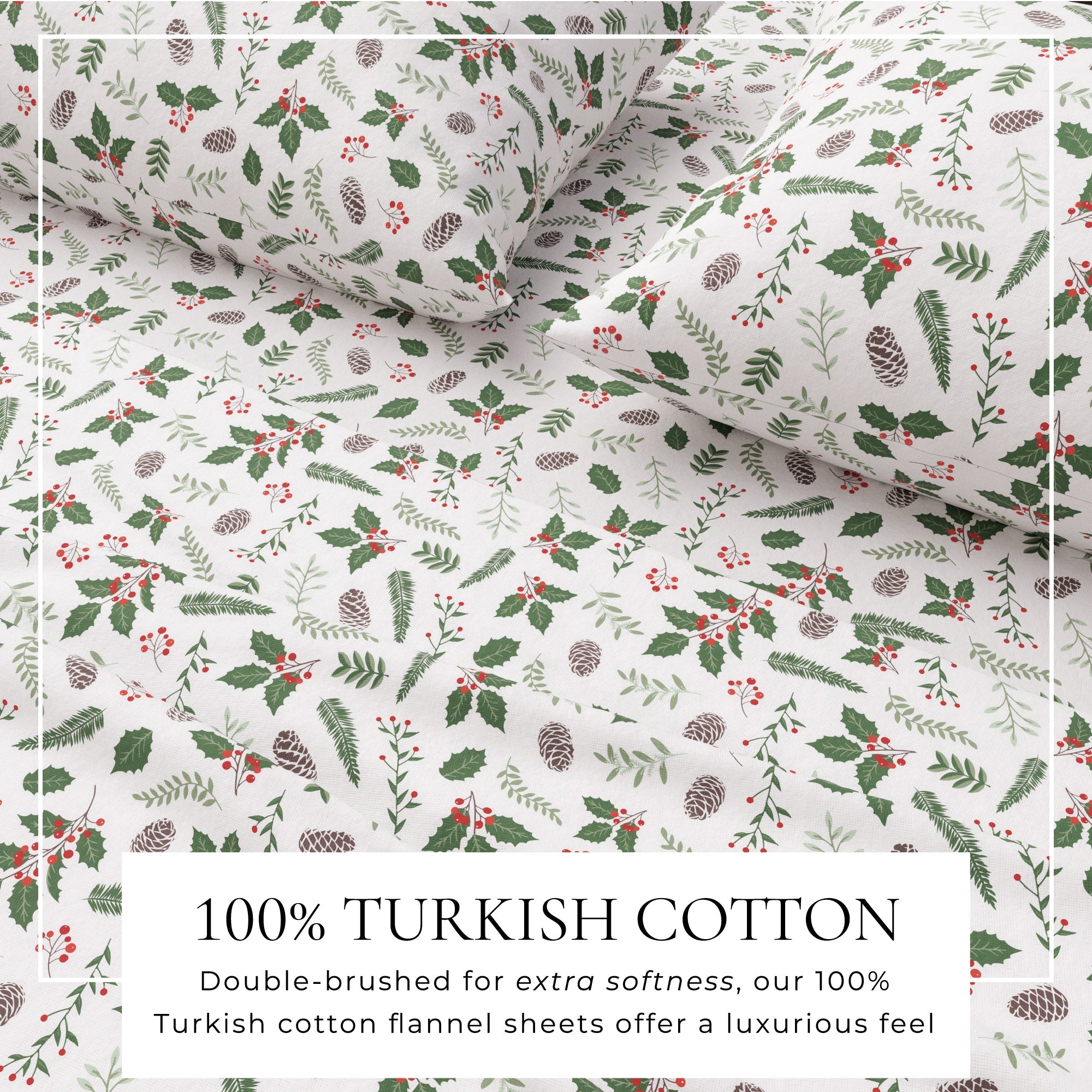 Floral patterned fabric with text about 100% Turkish cotton