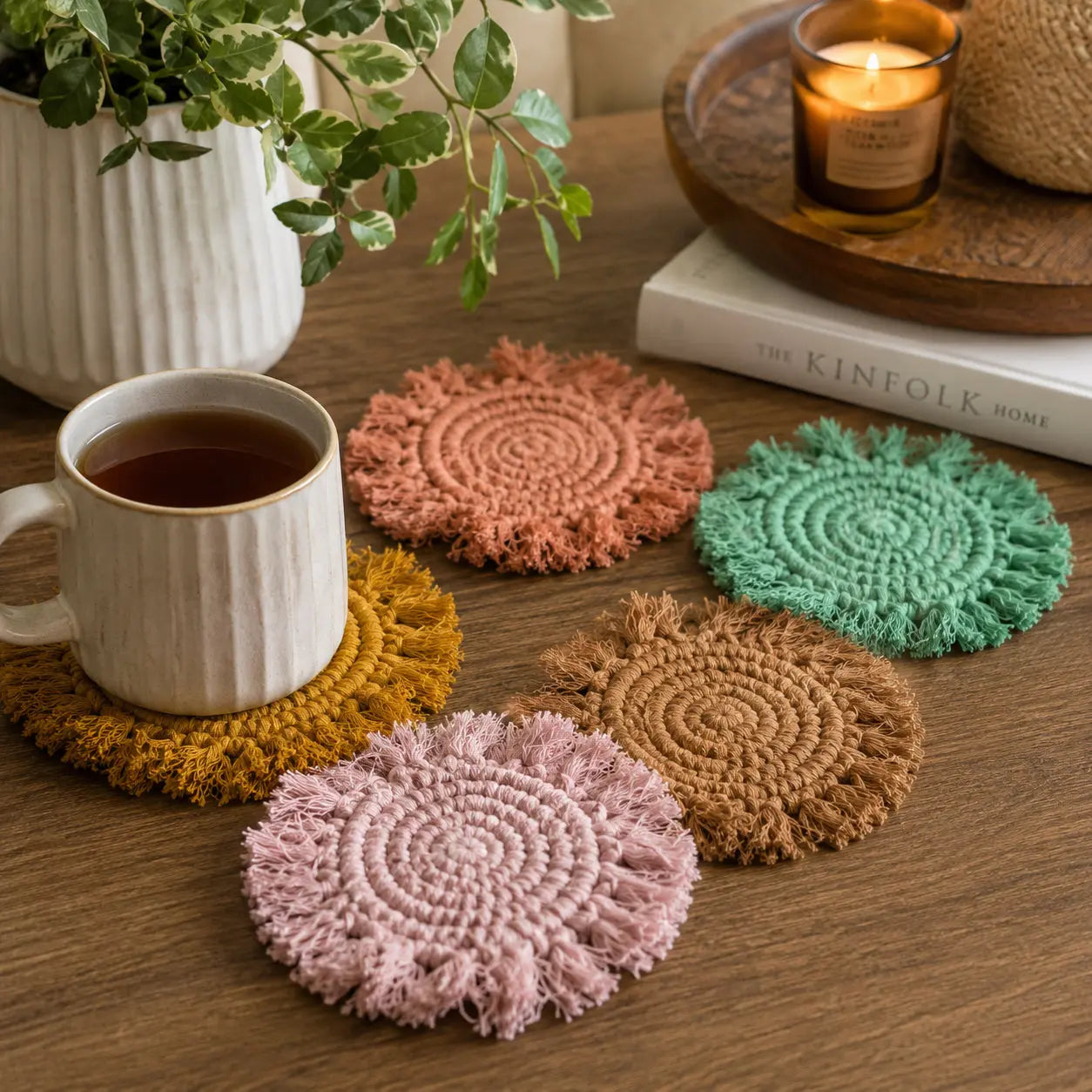 Pastel Braided Tassel Coasters Gia Roma