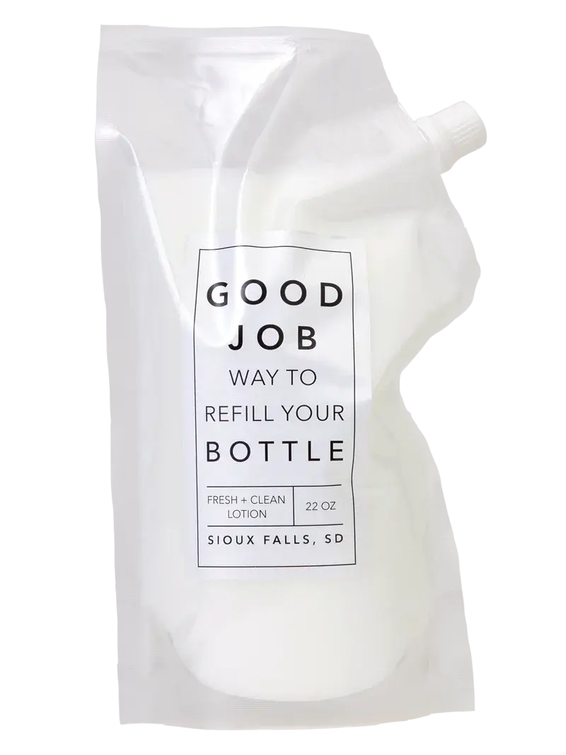 Good Job refill pouch for lotion, fresh + clean scent, 22 oz, Sioux Falls SD — cozy home essentials