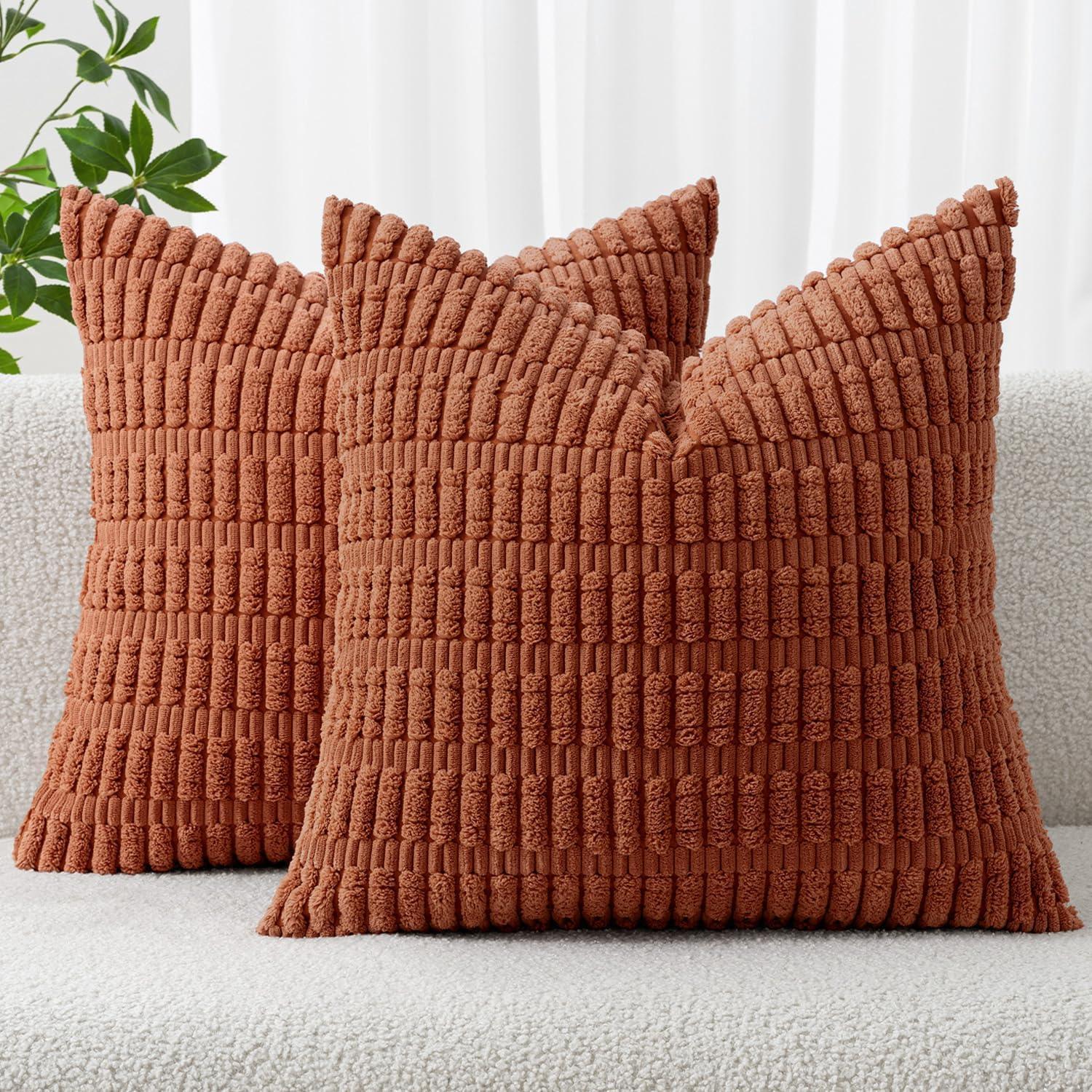 Corduroy Striped Throw Pillow Covers – 18" x 18" (Set of 2) - KJ Cozy Designs