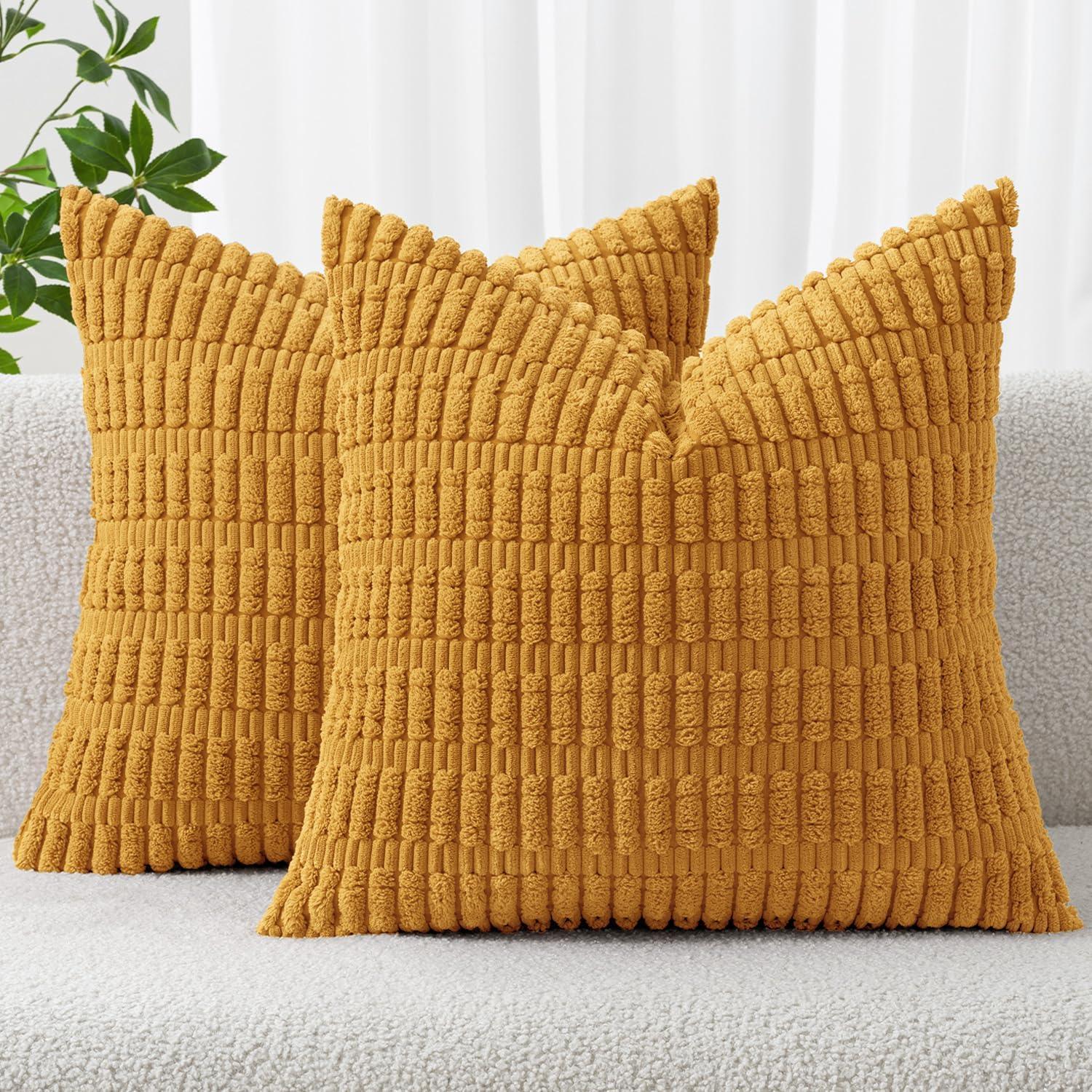 Corduroy Striped Throw Pillow Covers – 18" x 18" (Set of 2) - KJ Cozy Designs