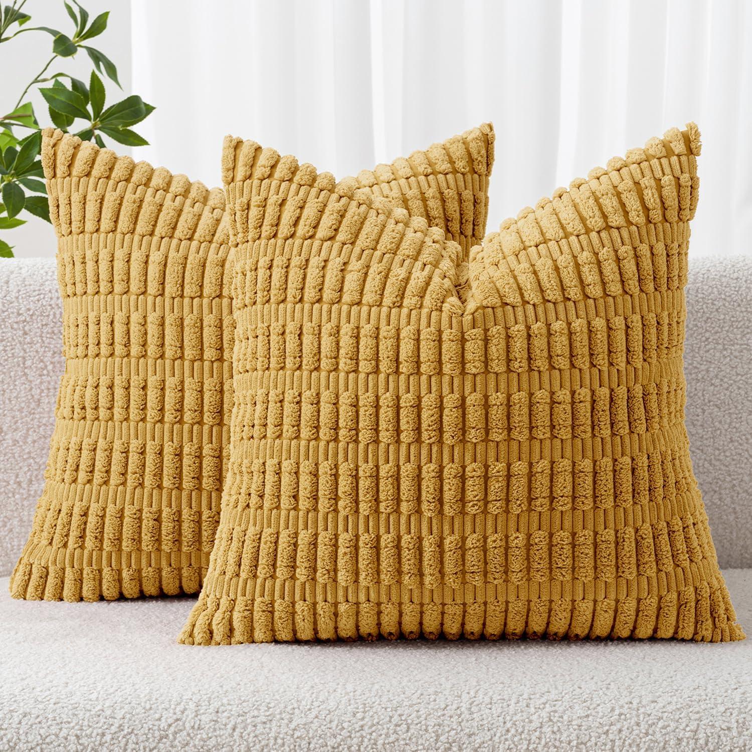 Corduroy Striped Throw Pillow Covers – 18" x 18" (Set of 2) - KJ Cozy Designs