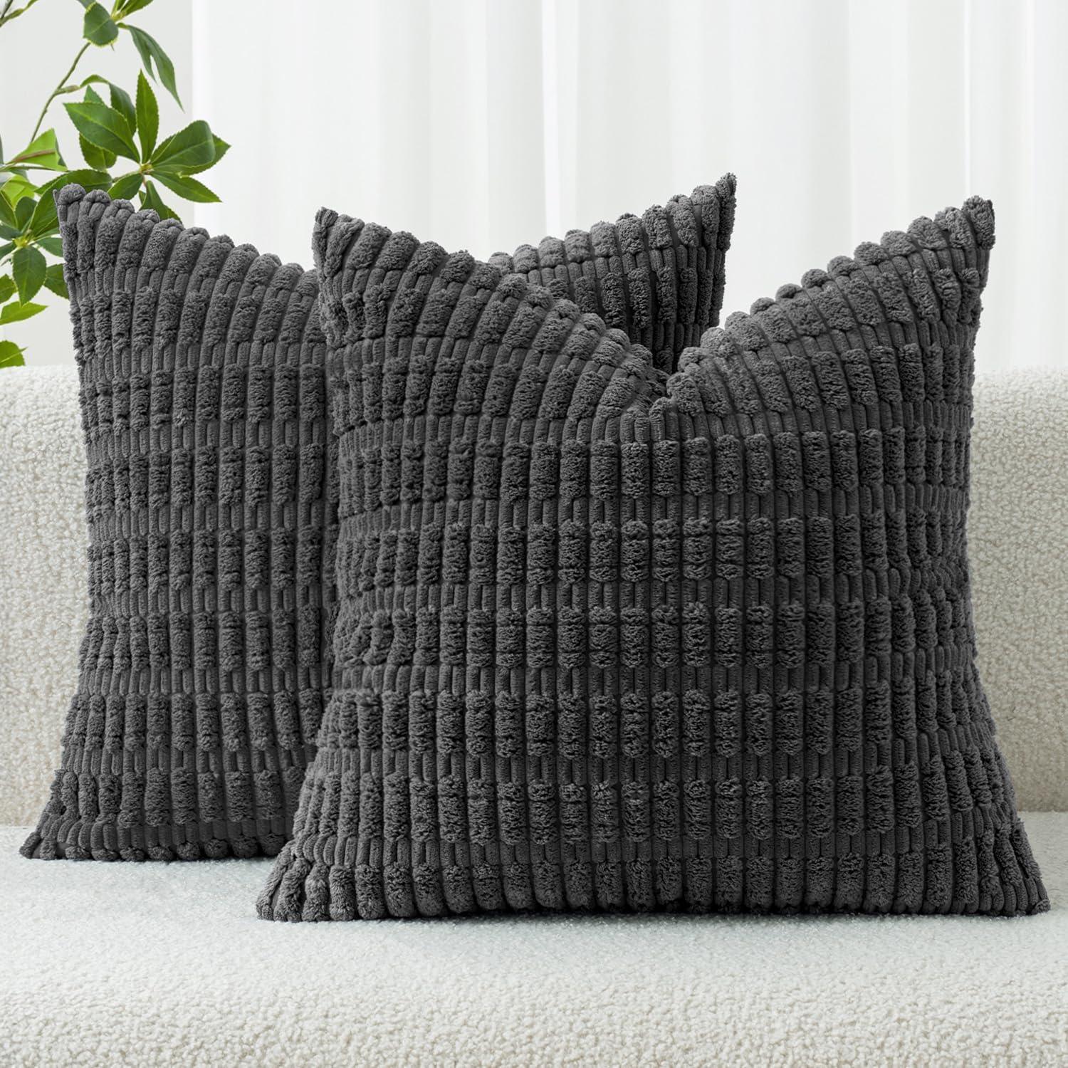 Corduroy Striped Throw Pillow Covers – 18" x 18" (Set of 2) - KJ Cozy Designs