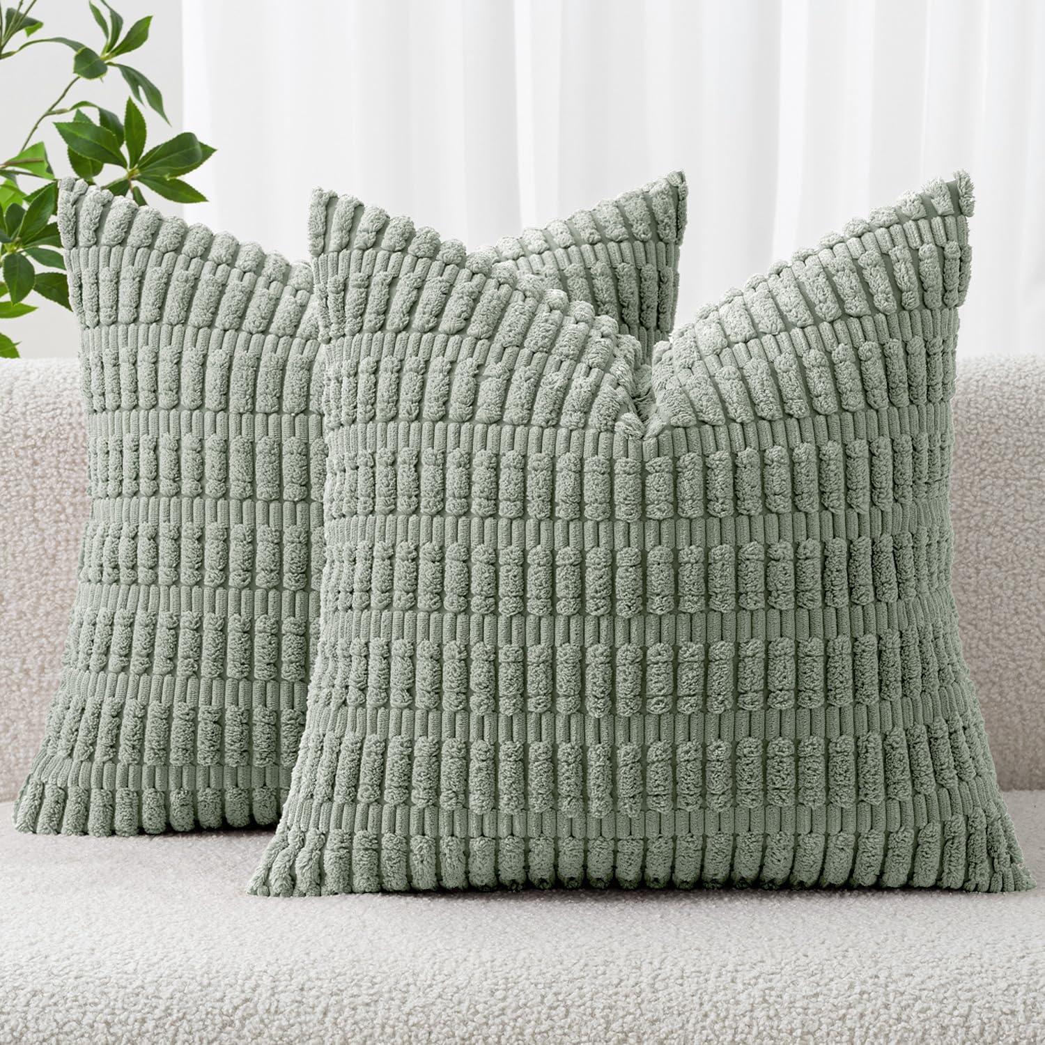 Corduroy Striped Throw Pillow Covers – 18" x 18" (Set of 2) - KJ Cozy Designs