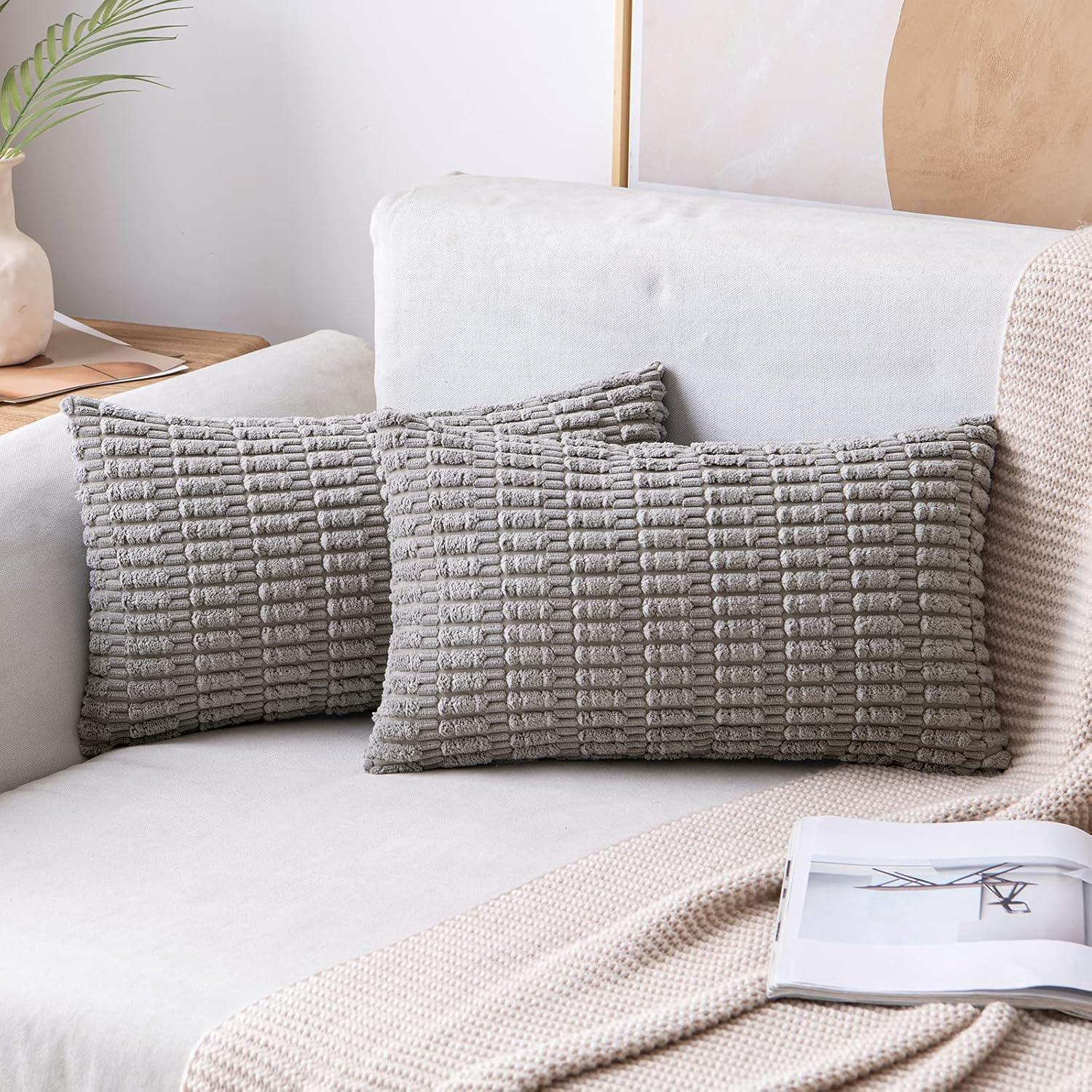 Corduroy Striped Throw Pillow Covers – 18" x 18" (Set of 2) - KJ Cozy Designs