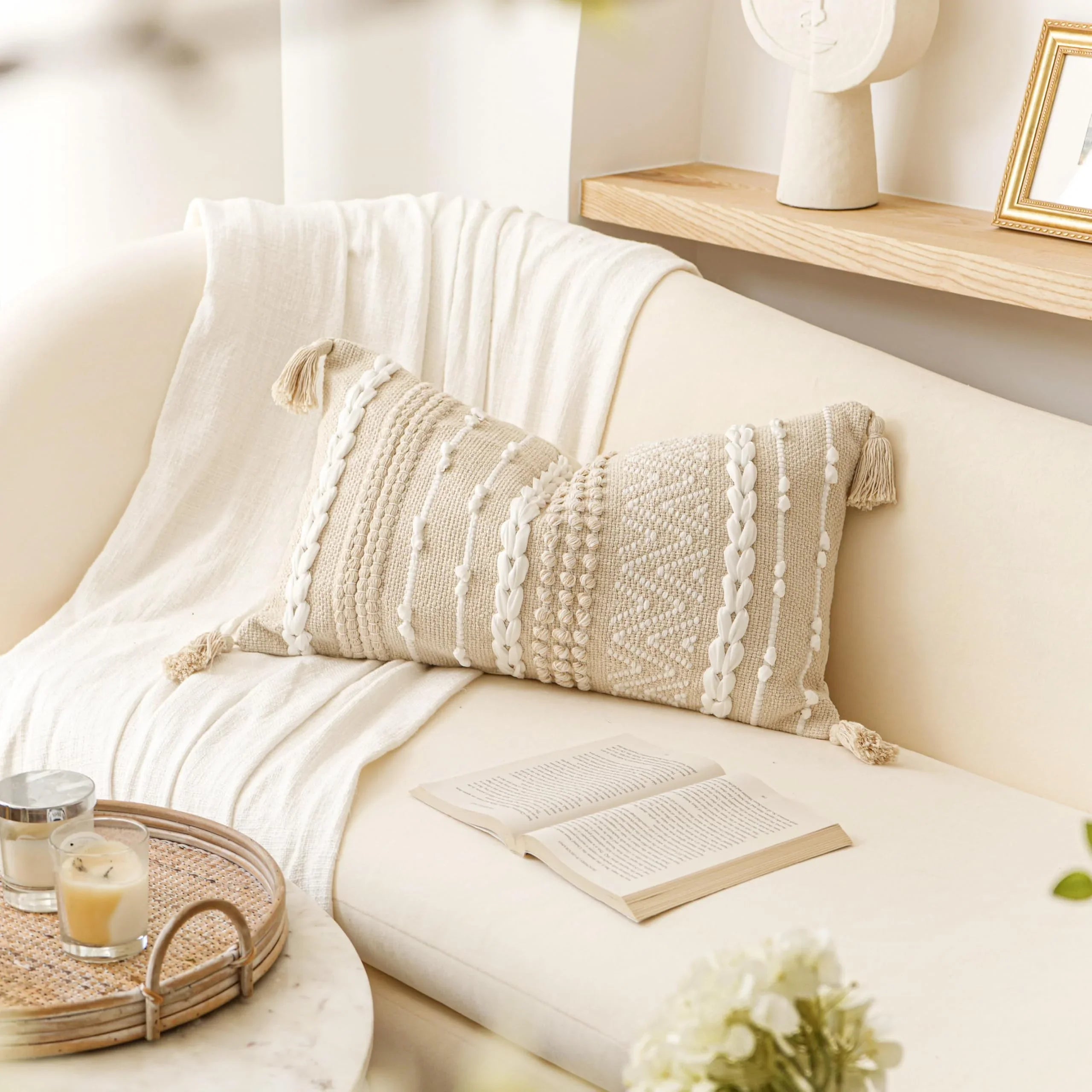 Cream Decorative Lumbar Pillow Cover – 14" x 36" - KJ Cozy Designs