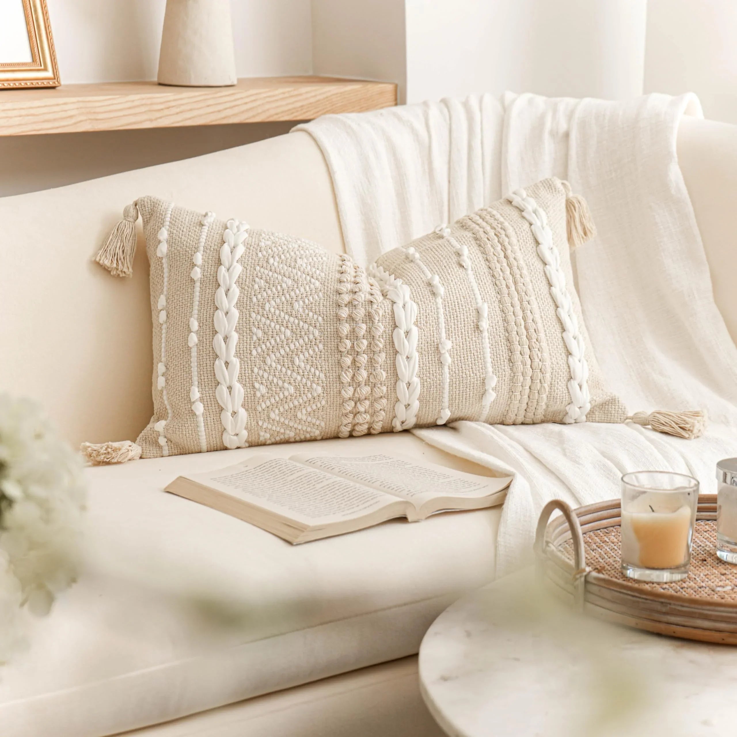 Cream Decorative Lumbar Pillow Cover – 14" x 36" - KJ Cozy Designs