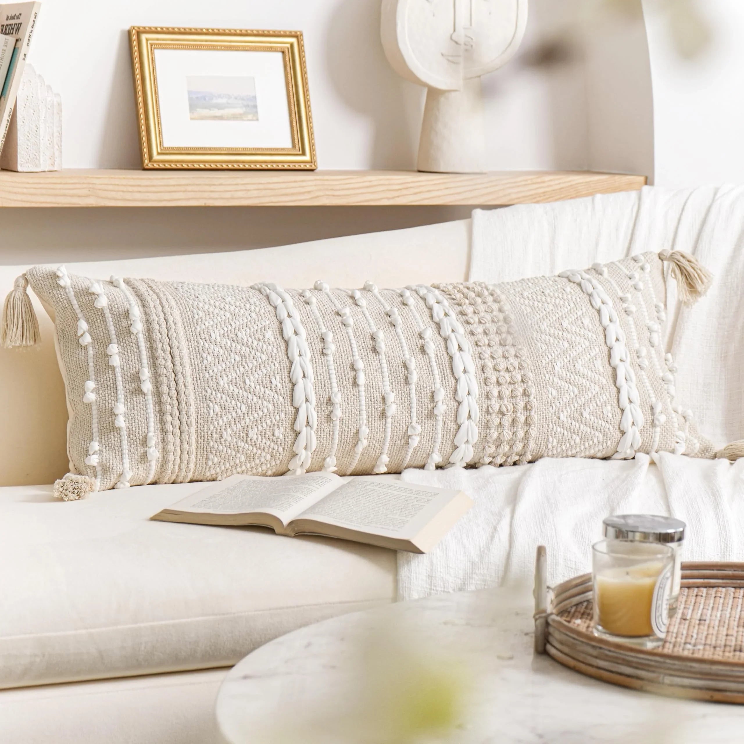 Cream Decorative Lumbar Pillow Cover – 14" x 36" - KJ Cozy Designs