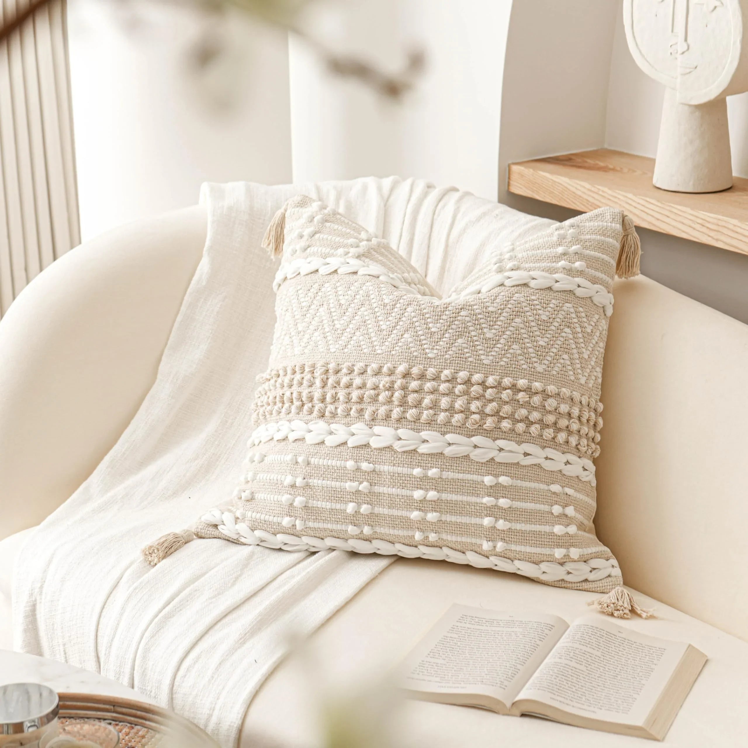 Cream Decorative Lumbar Pillow Cover – 14" x 36" - KJ Cozy Designs