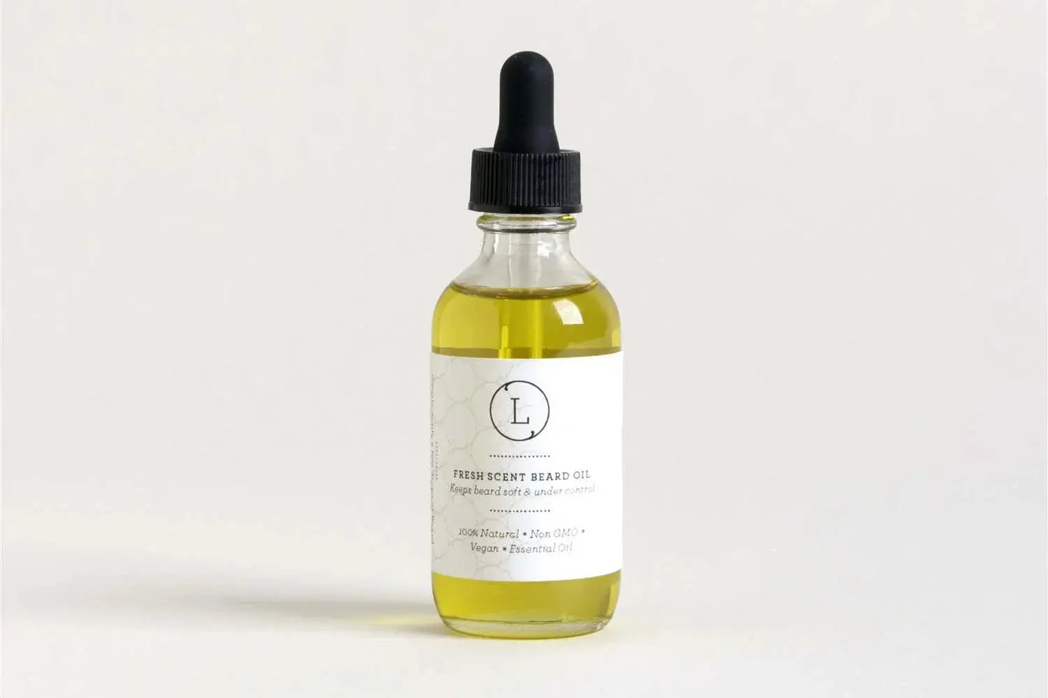 Fresh scent beard oil in glass dropper bottle, 100% natural, vegan, with essential oils for soft, controlled beard care