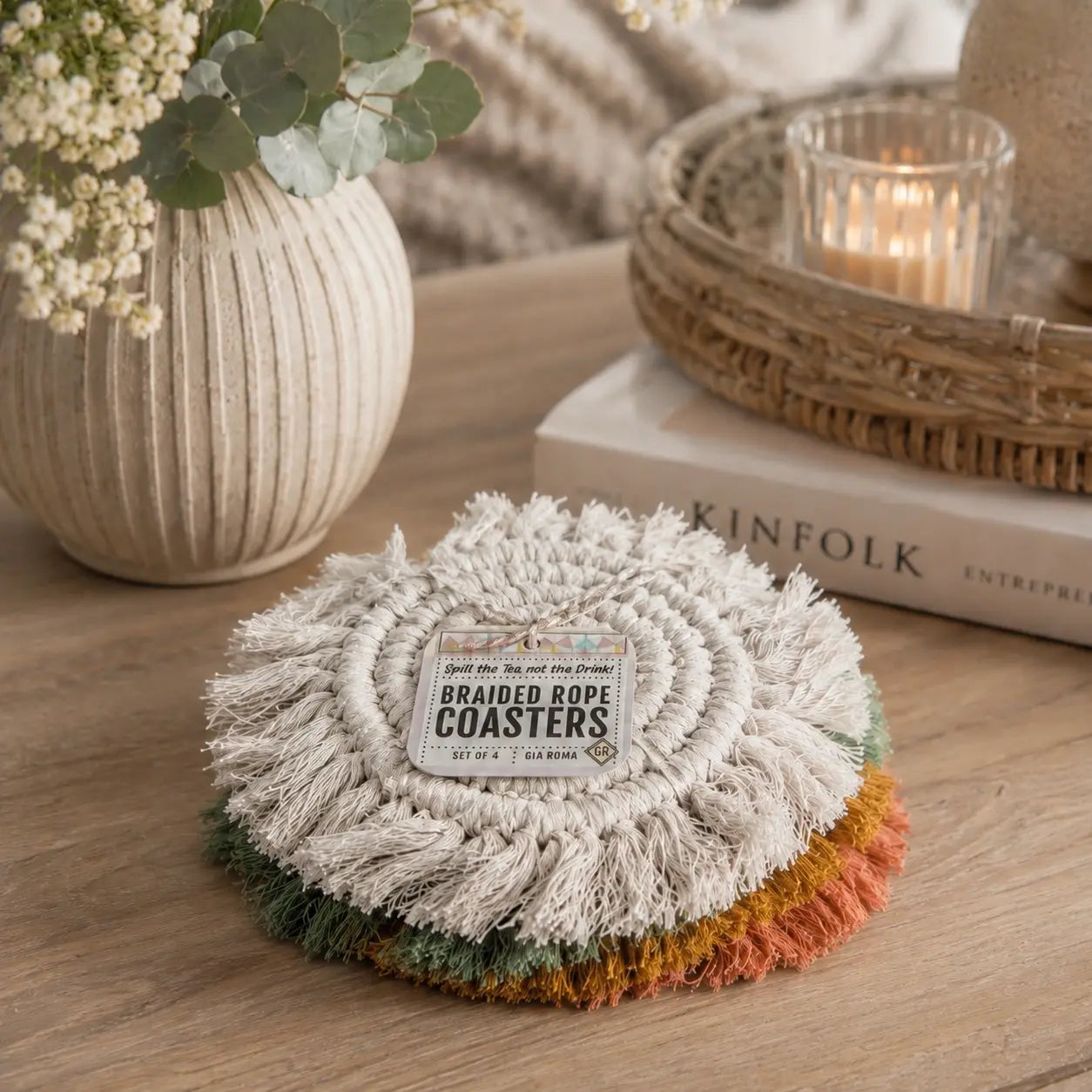 Pastel Braided Tassel Coasters Gia Roma